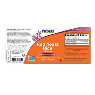 Foto 2 | Suplemento Now Foods Levadura Roja de 120 Cápsulas-Venta Internacional