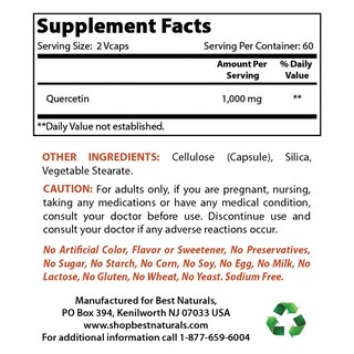 Foto 2 | Suplemento Best Naturals Quercetina 1000 Mg 120 Cápsulas Vegetarianas - Venta Internacional.