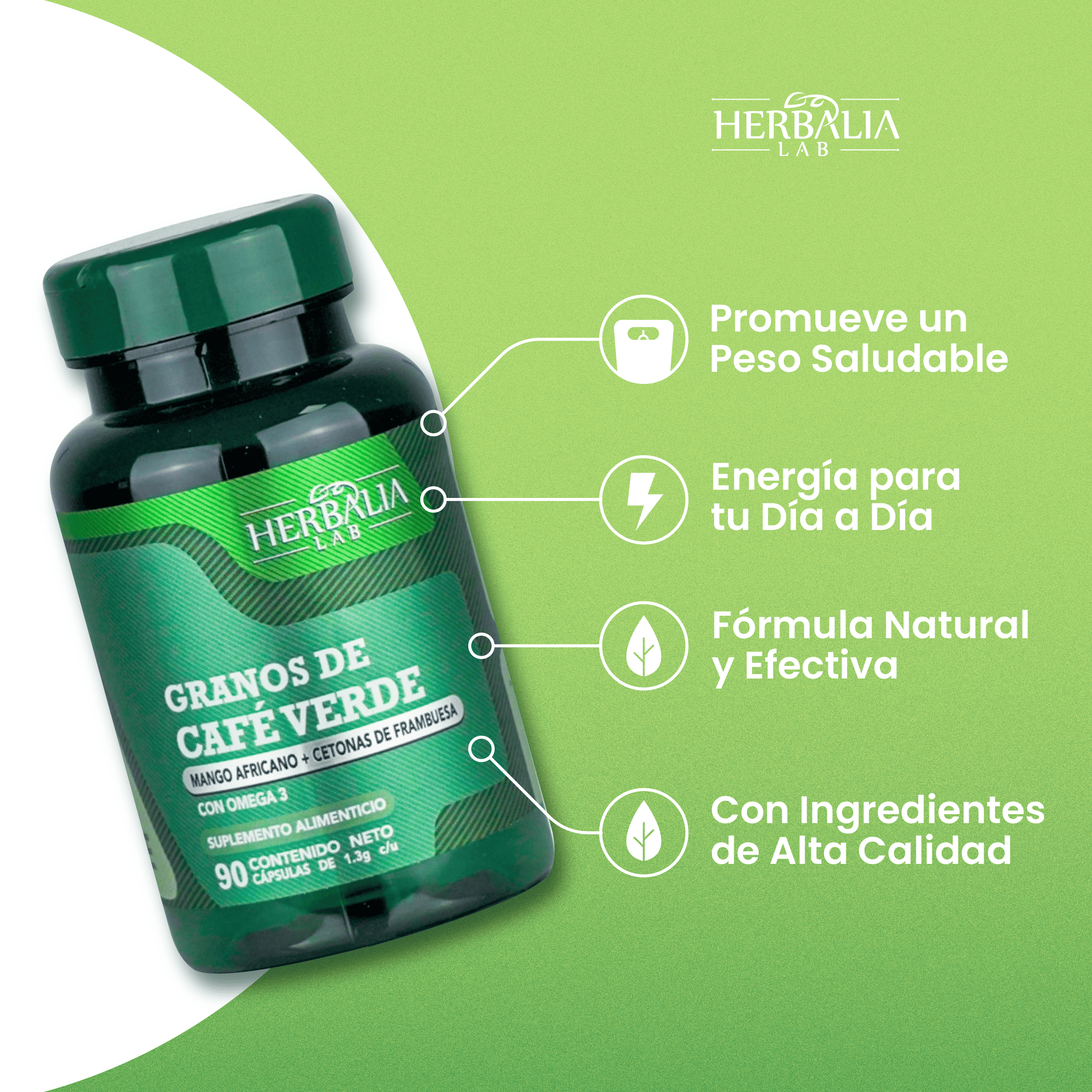 Foto 6 | Suplemento Alimenticio Herbalia Lab Granos de Café Verde Mango Africano Cetonas de Frambuesa y Omega 3