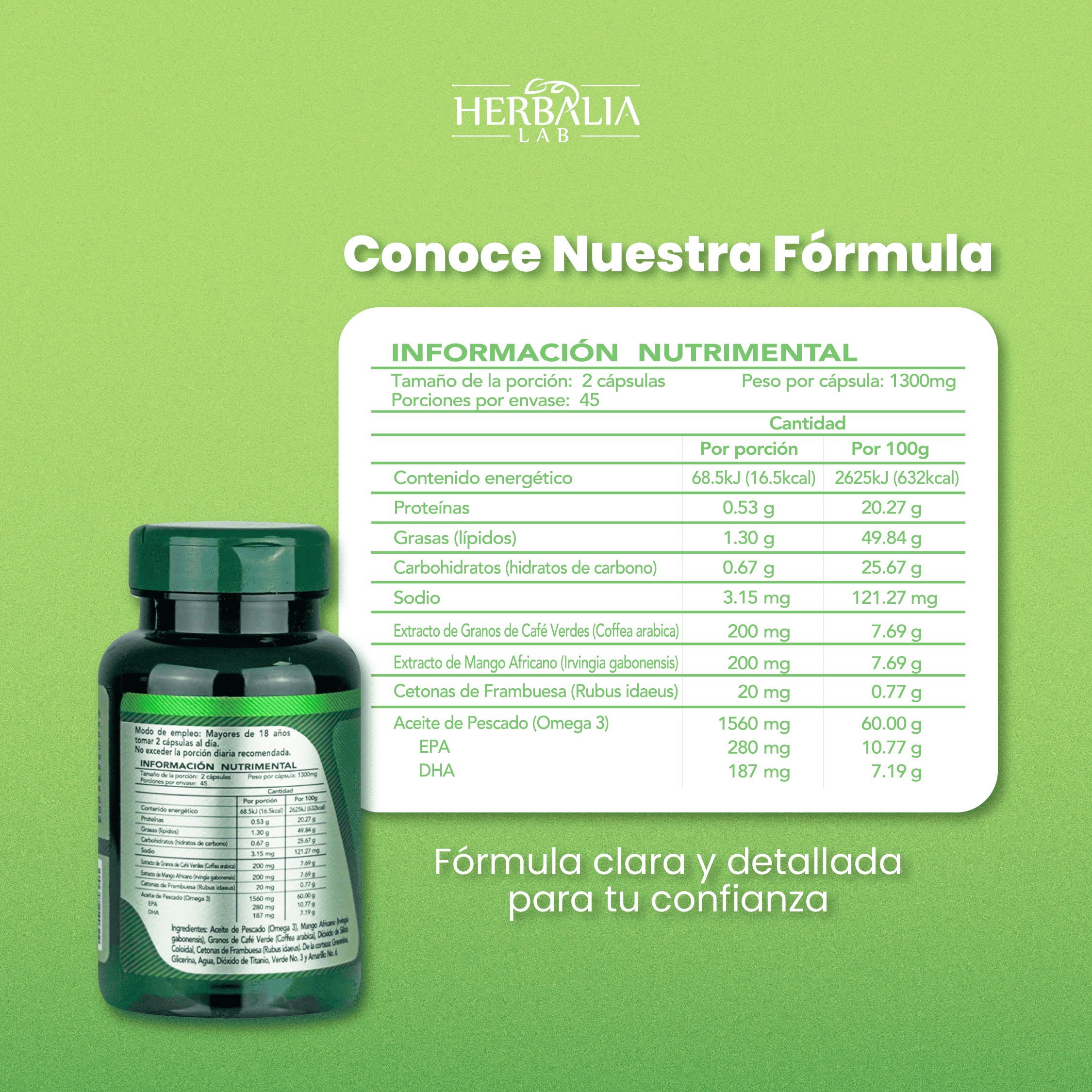 Foto 7 | Suplemento Alimenticio Herbalia Lab Granos de Café Verde Mango Africano Cetonas de Frambuesa y Omega 3