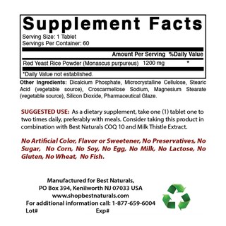 Foto 2 | Suplemento Best Naturals De Arroz De Levadura Roja 1200 Mg 120 Tabletas - Venta Internacional.
