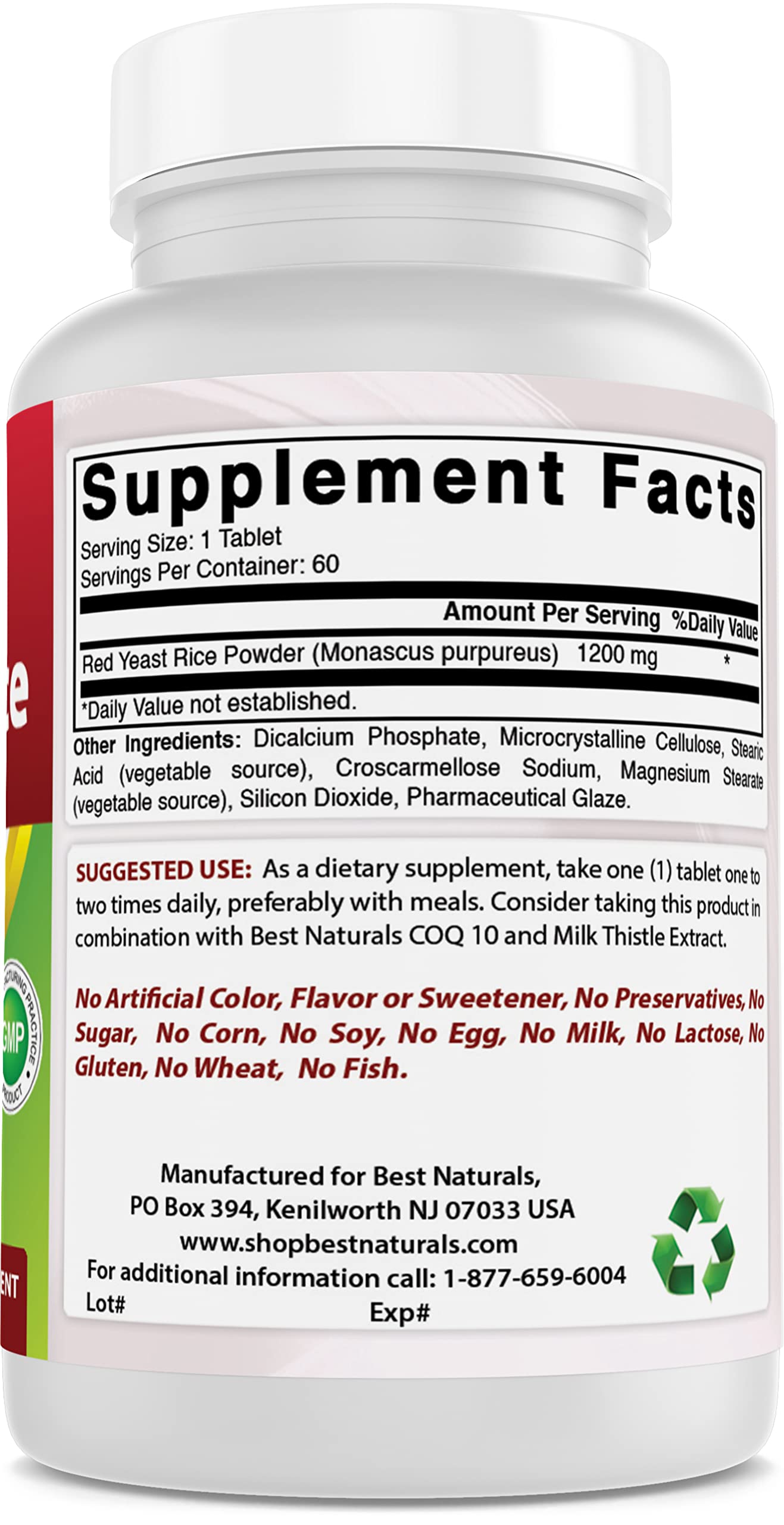 Foto 5 pulgar | Suplemento Best Naturals De Arroz De Levadura Roja 1200 Mg 120 Tabletas - Venta Internacional.