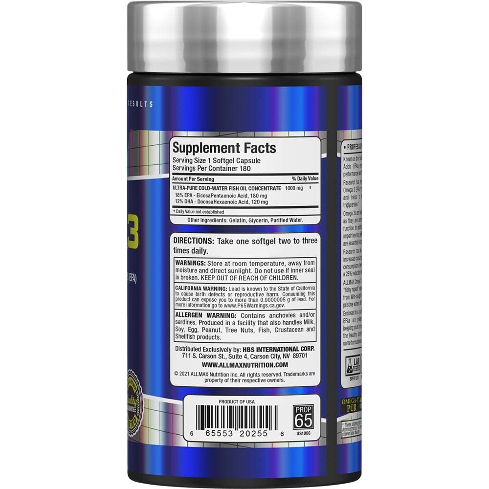 Foto 4 pulgar | Suplemento De Aceite De Pescado Ultrapuro Con Omega 3 De Allmax Nutrition, 180 Unidades - Venta Internacional.