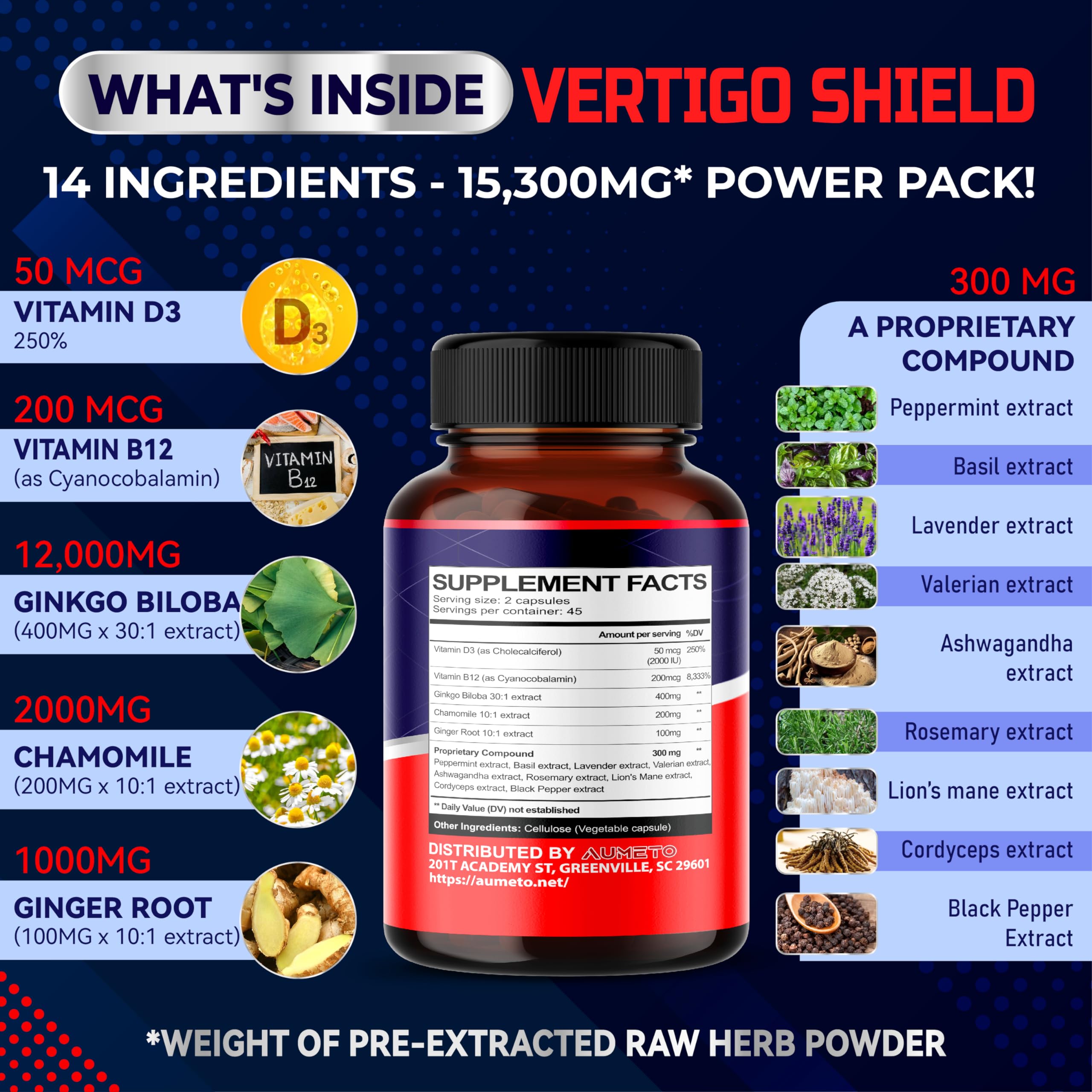 Foto 4 pulgar | Suplemento Aumeto Vertigo Support Complex Ginkgo Biloba 14 En 1 - Venta Internacional.