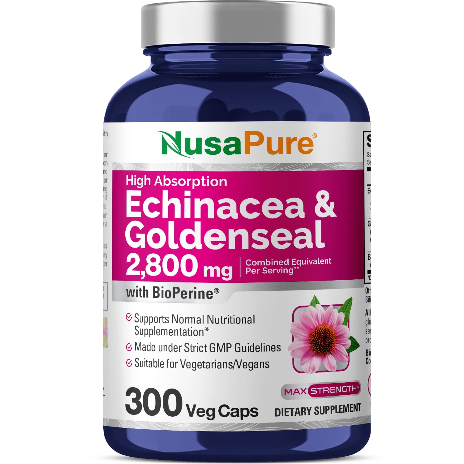 Foto 2 pulgar | Suplemento Nusapure Echinacea Goldenseal 2.800 Mg 300 Cápsulas - Venta Internacional.