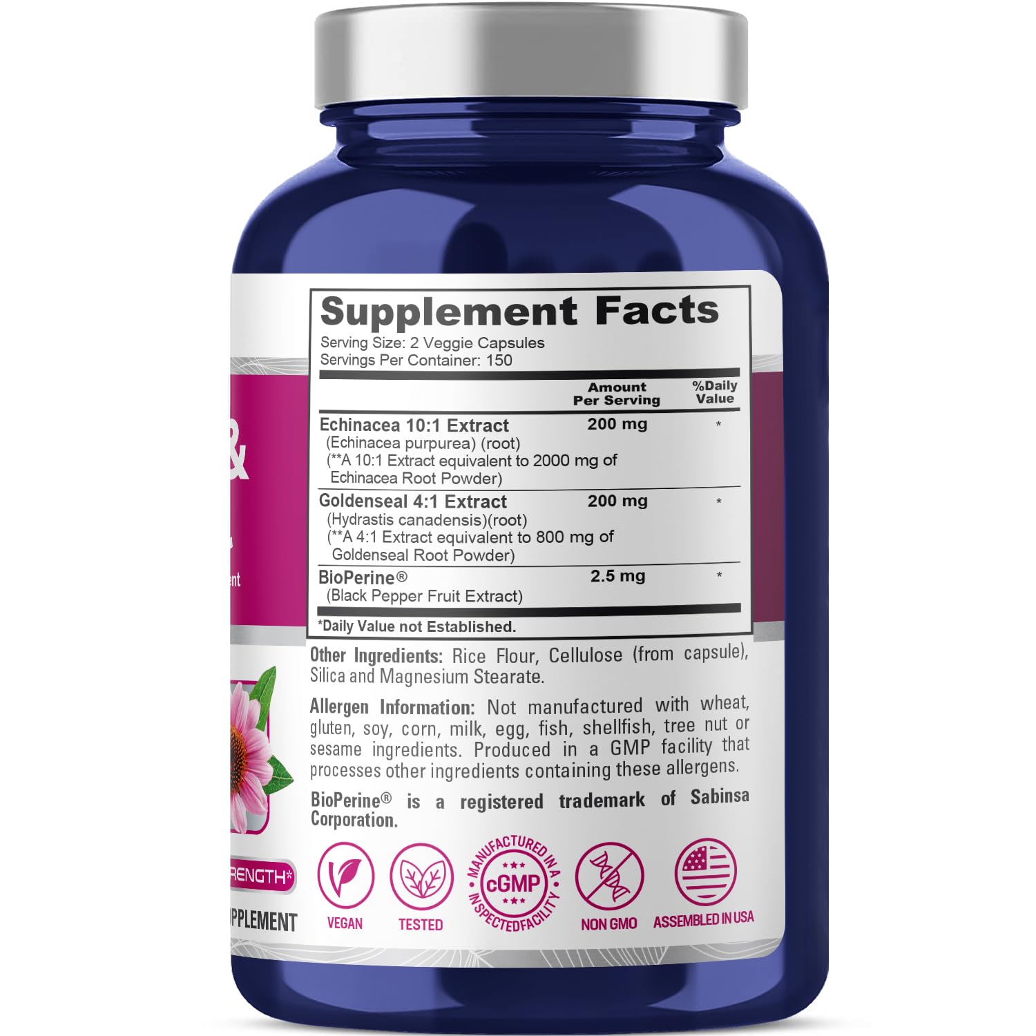 Foto 3 pulgar | Suplemento Nusapure Echinacea Goldenseal 2.800 Mg 300 Cápsulas - Venta Internacional.