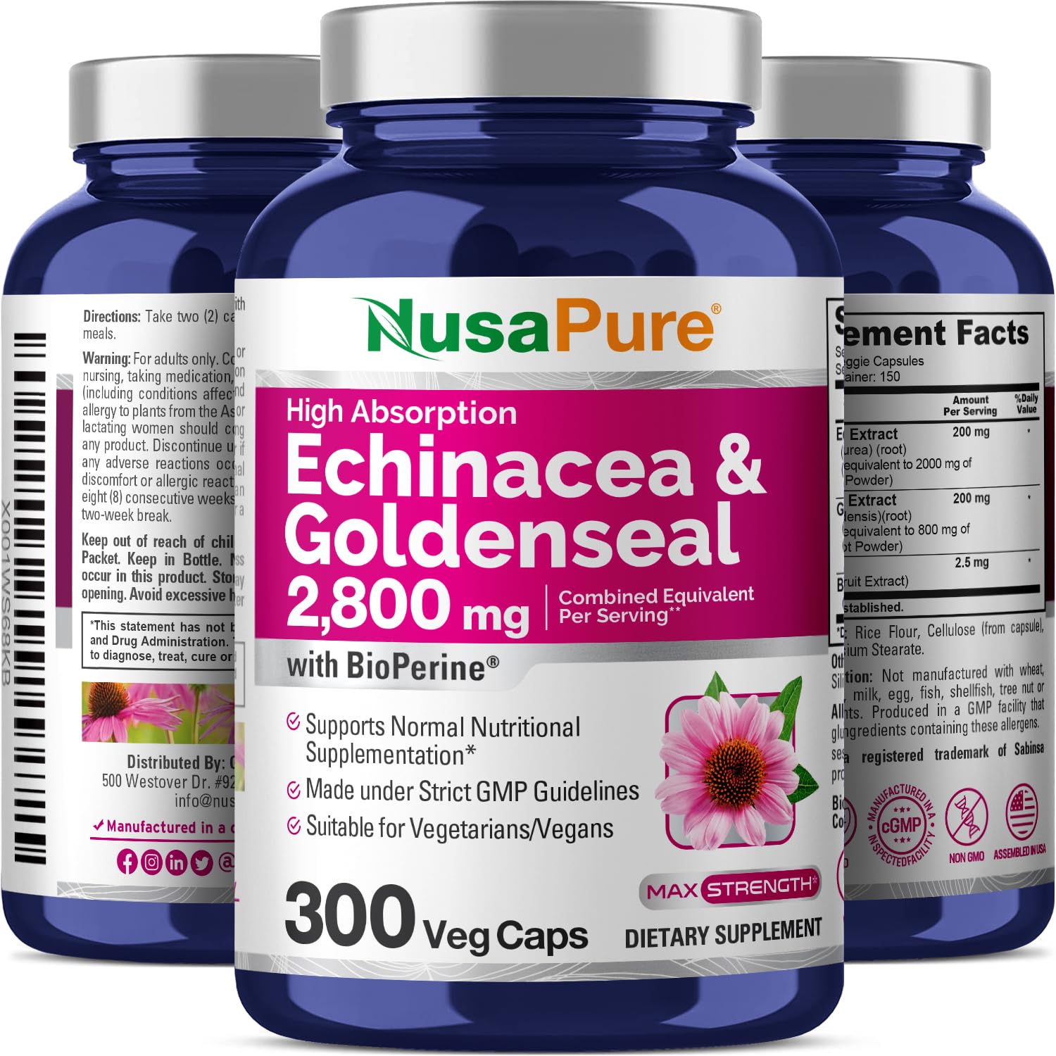 Foto 6 pulgar | Suplemento Nusapure Echinacea Goldenseal 2.800 Mg 300 Cápsulas - Venta Internacional.