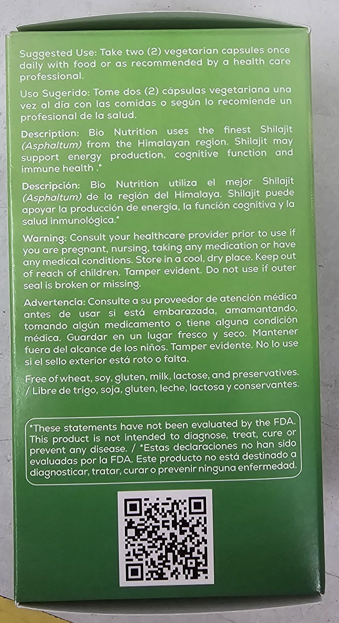 Foto 3 pulgar | Suplemento Dietético Bio Nutrition Shilajit 60 Cápsulas Vegetarianas - Venta Internacional.