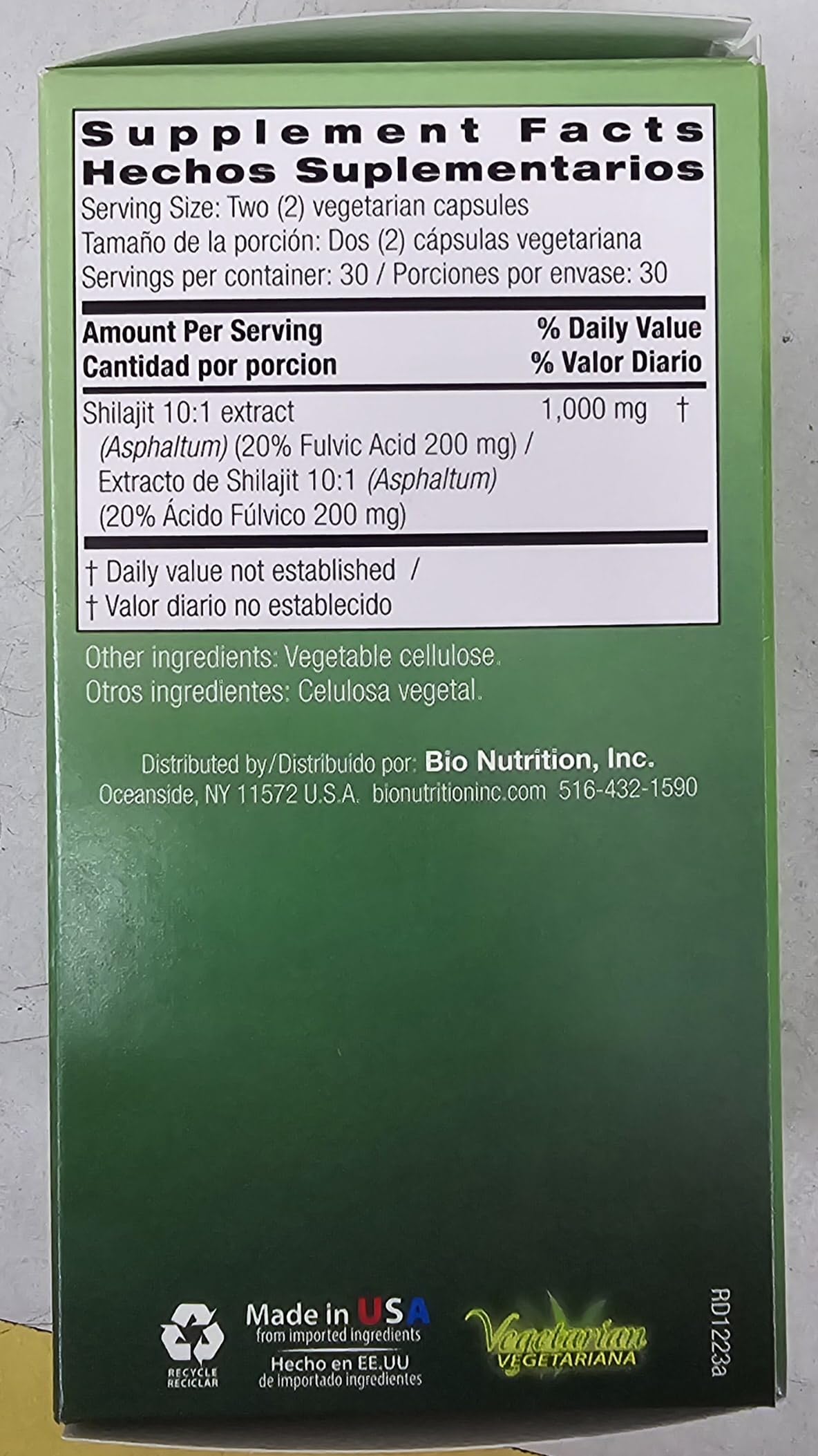 Foto 8 pulgar | Suplemento Dietético Bio Nutrition Shilajit 60 Cápsulas Vegetarianas - Venta Internacional.