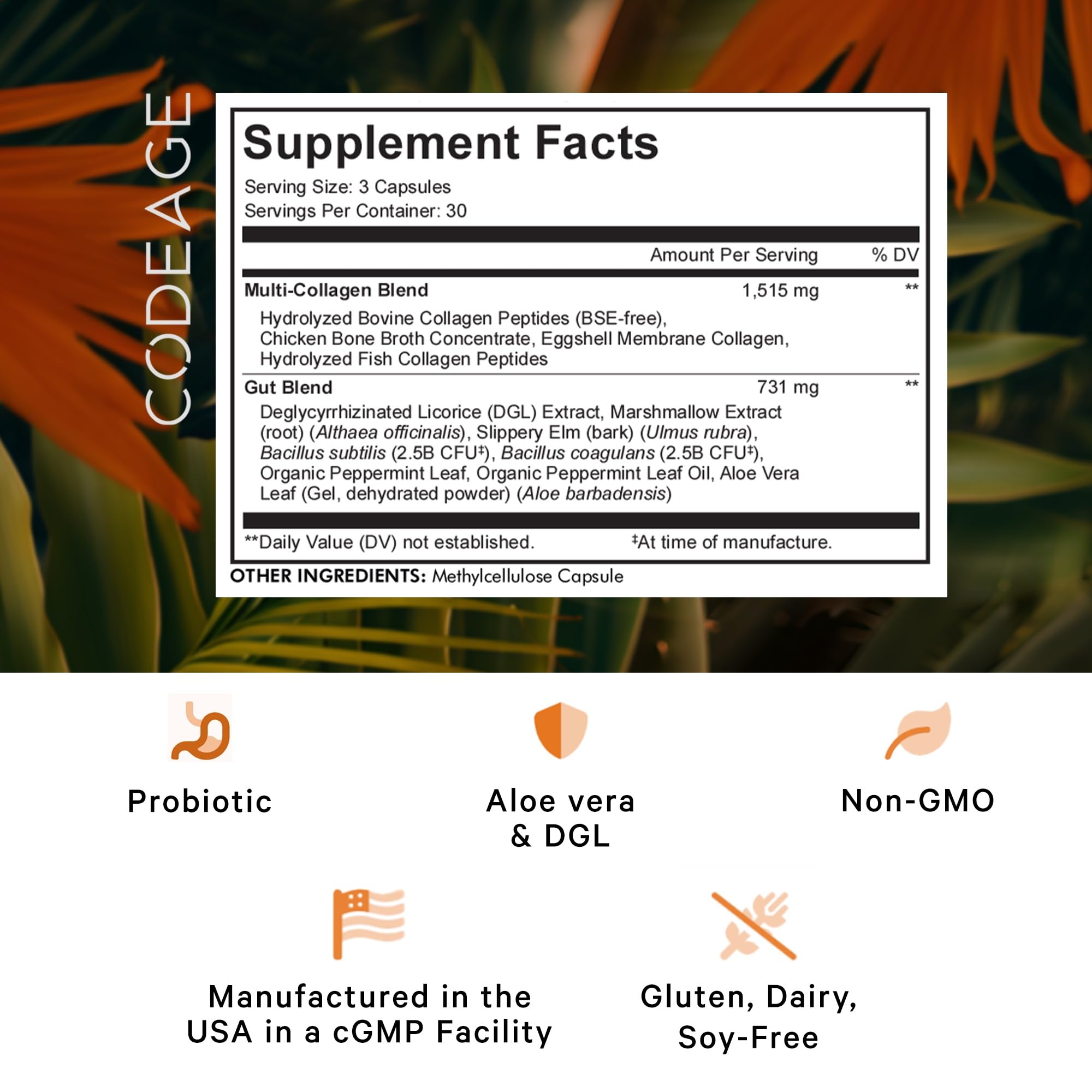 Foto 3 pulgar | Suplemento Codeage Multi Collagen + Gut Blend 90 Cápsulas - Venta Internacional.