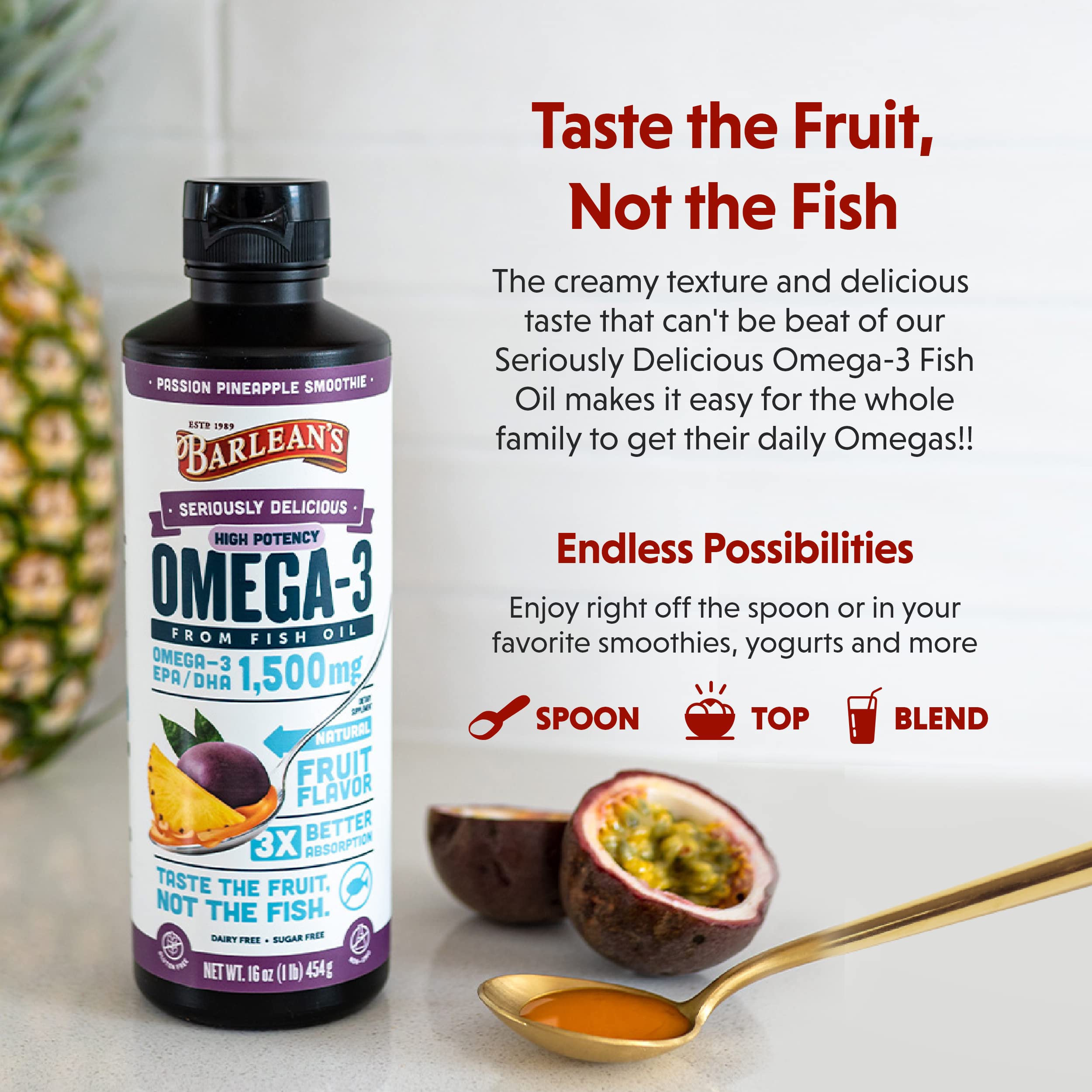Foto 4 pulgar | Suplemento De Aceite De Pescado Barlean's Passion Pineapple Omega 3, 450 Ml - Venta Internacional.