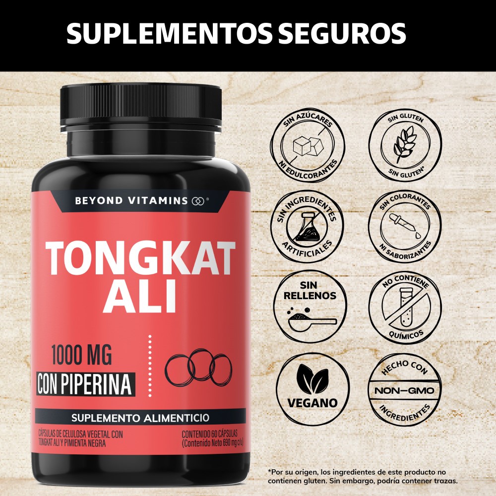 Foto 3 pulgar | Suplemento Alimenticio Tongkat Ali 1000 Mg Con Extracto De Piperina Al 95% Beyond Vitamins 60 Cápsulas