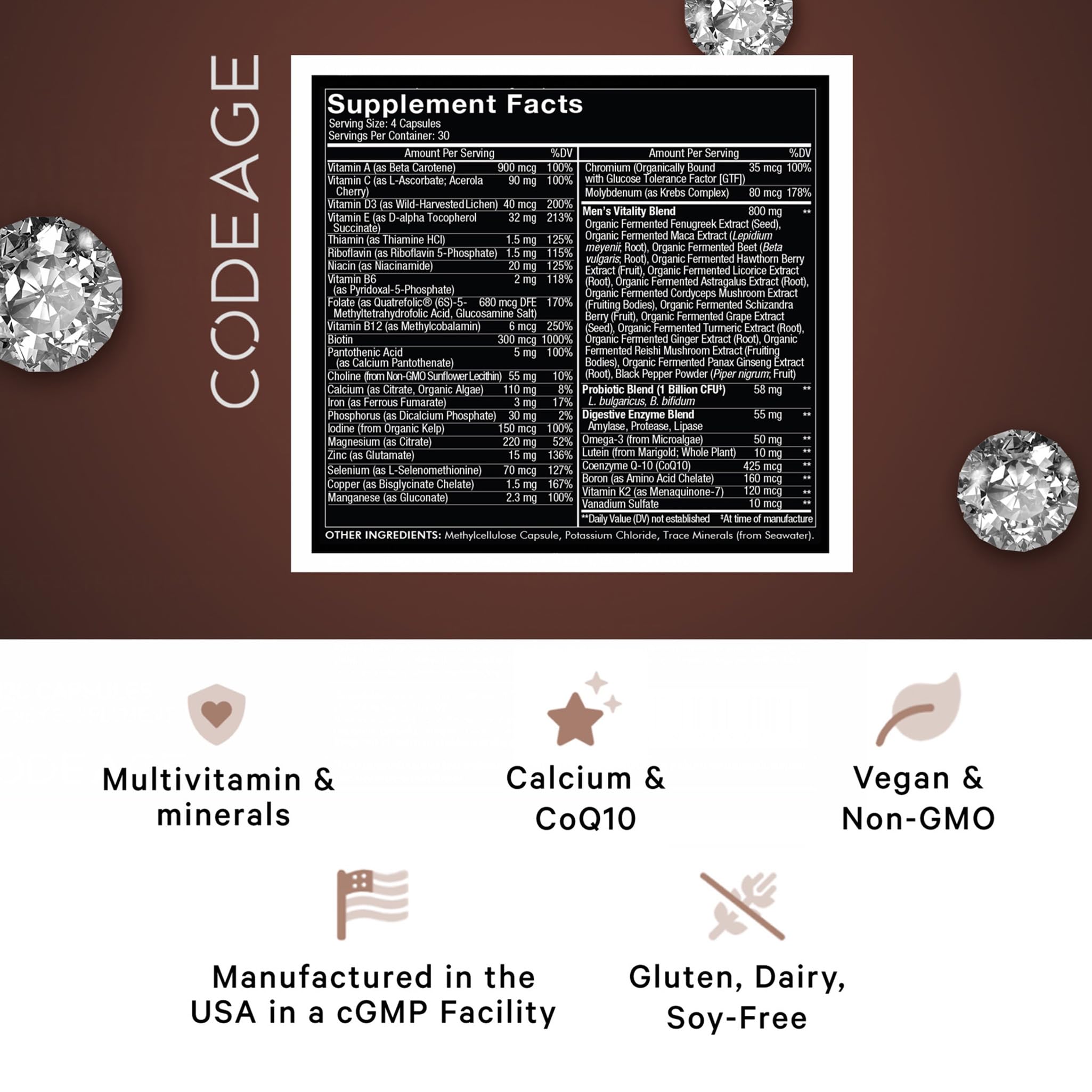 Foto 2 | Suplemento Multivitamínico Codeage Men's 25+ Con Más De 25 Vitaminas - Venta Internacional.