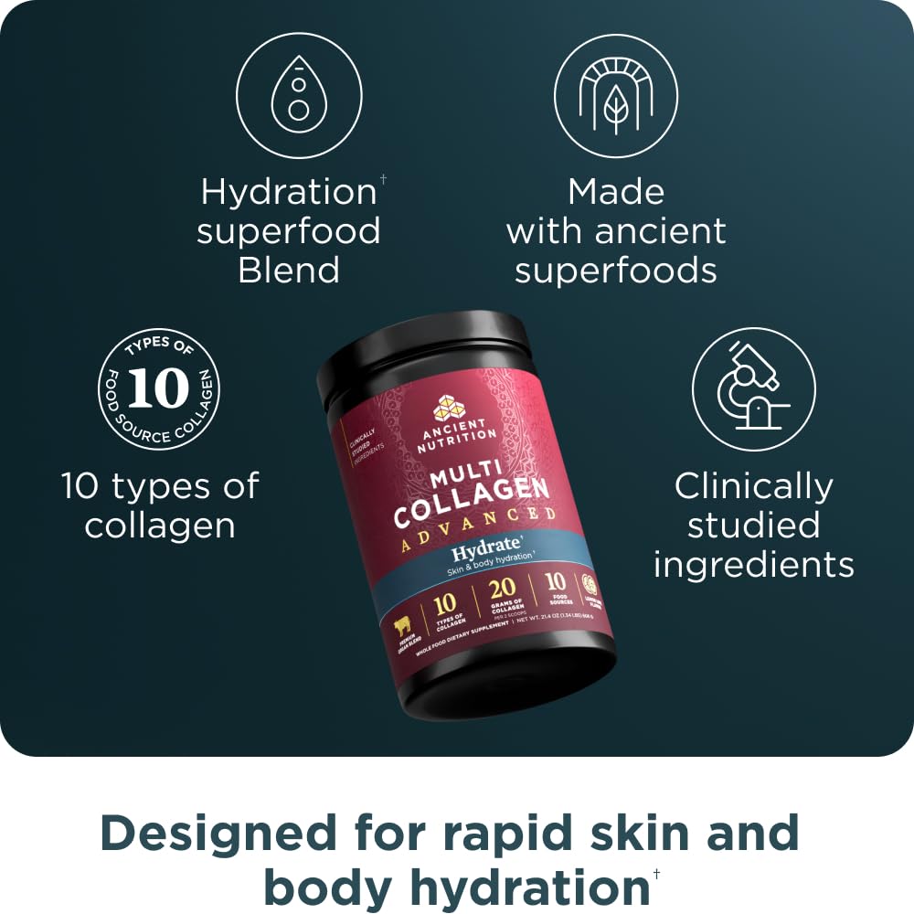 Foto 3 pulgar | Proteína De Colágeno En Polvo Ancient Nutrition Hydrate 30 Porciones - Venta Internacional.