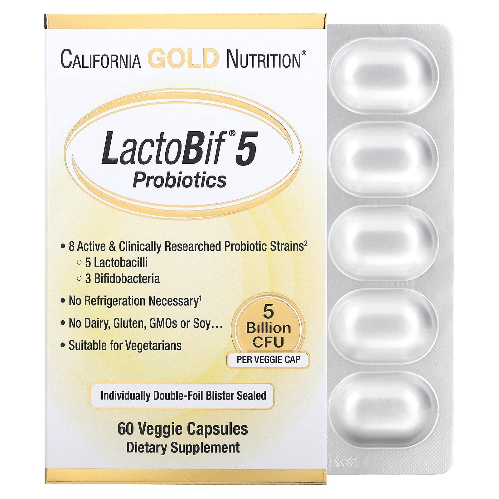 Foto 2 pulgar | Probióticos California Gold Nutrition Lactobif 5 5 Mil Millones De Cfu - Venta Internacional.
