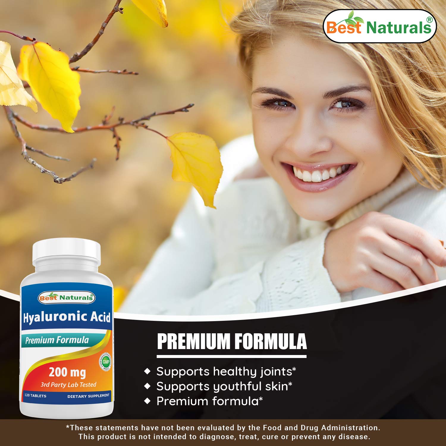 Foto 4 pulgar | Suplemento De Ácido Hialurónico Best Naturals 200 Mg 120 Comprimidos - Venta Internacional.