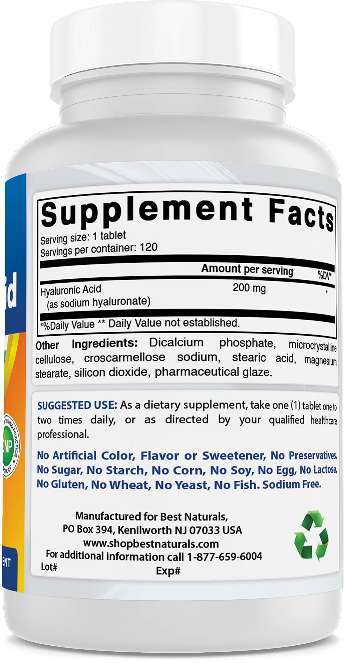 Foto 5 pulgar | Suplemento De Ácido Hialurónico Best Naturals 200 Mg 120 Comprimidos - Venta Internacional.