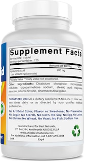 Foto 4 | Suplemento De Ácido Hialurónico Best Naturals 200 Mg 120 Comprimidos - Venta Internacional.