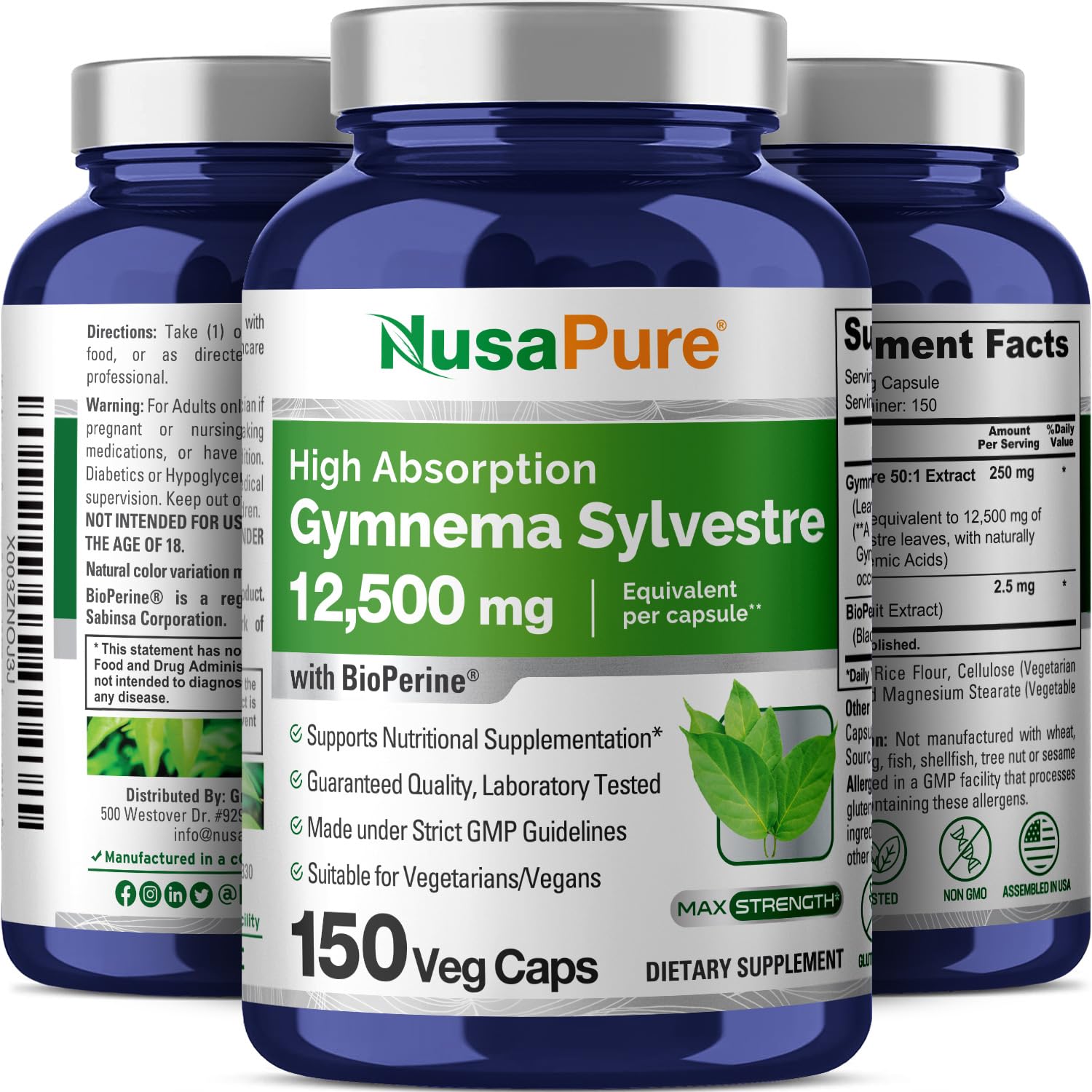 Foto 5 pulgar | Suplemento Nusapure Gymnema Sylvestre 12500 Mg 150 Cápsulas Veganas - Venta Internacional.