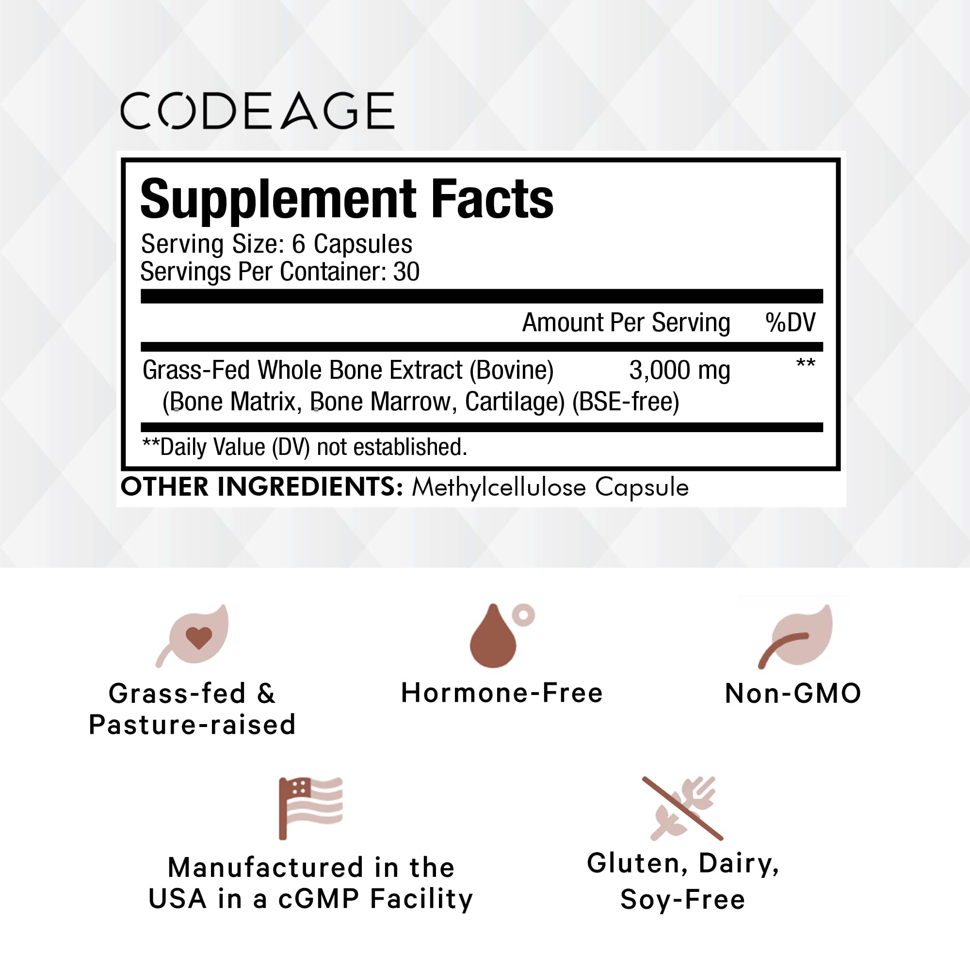 Foto 3 pulgar | Suplemento Codeage Grass Fed Bone Marrow 3000 Mg 180 Cápsulas - Venta Internacional.