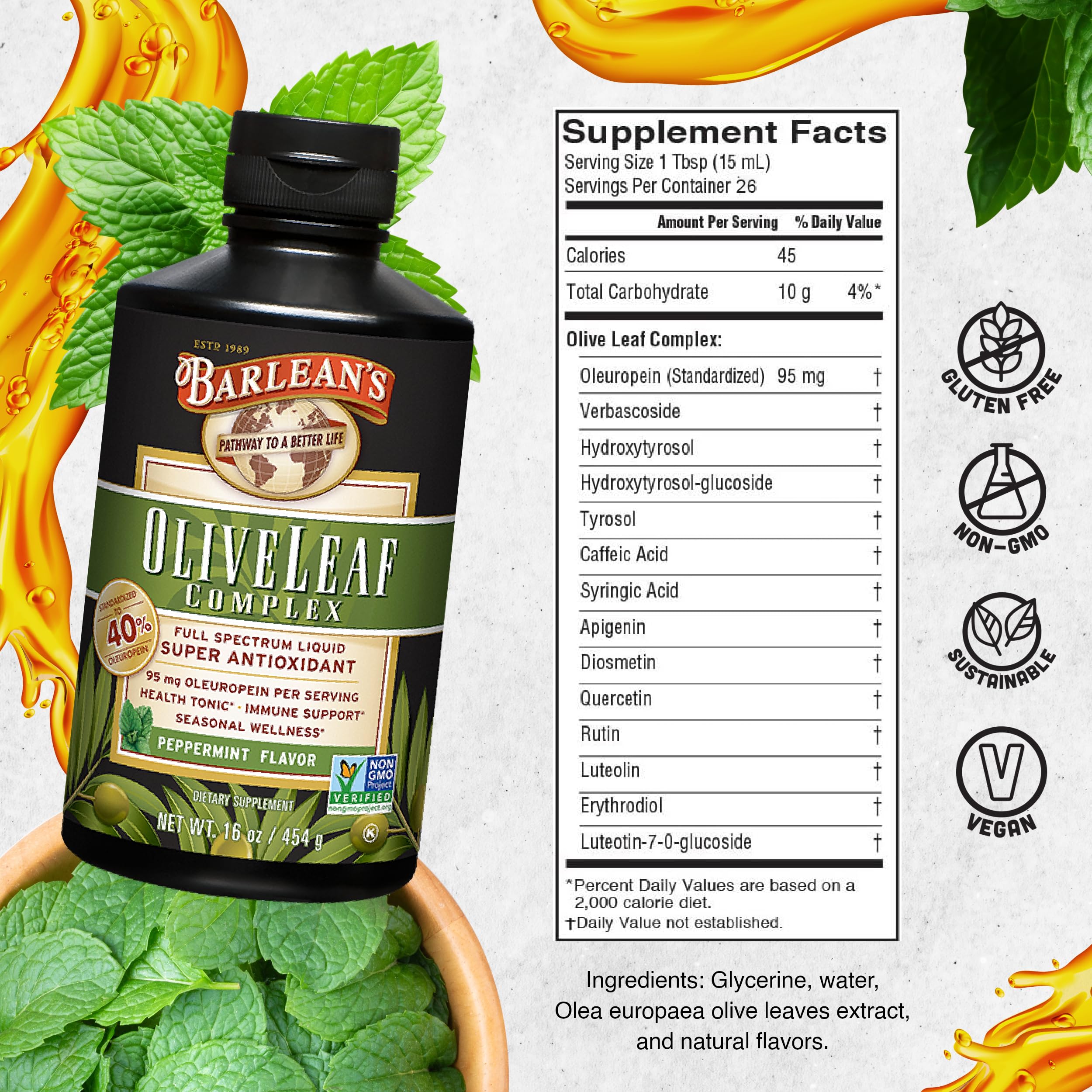 Foto 7 pulgar | Suplemento Barlean's Peppermint Olive Leaf Complex 473 Ml - Venta Internacional.