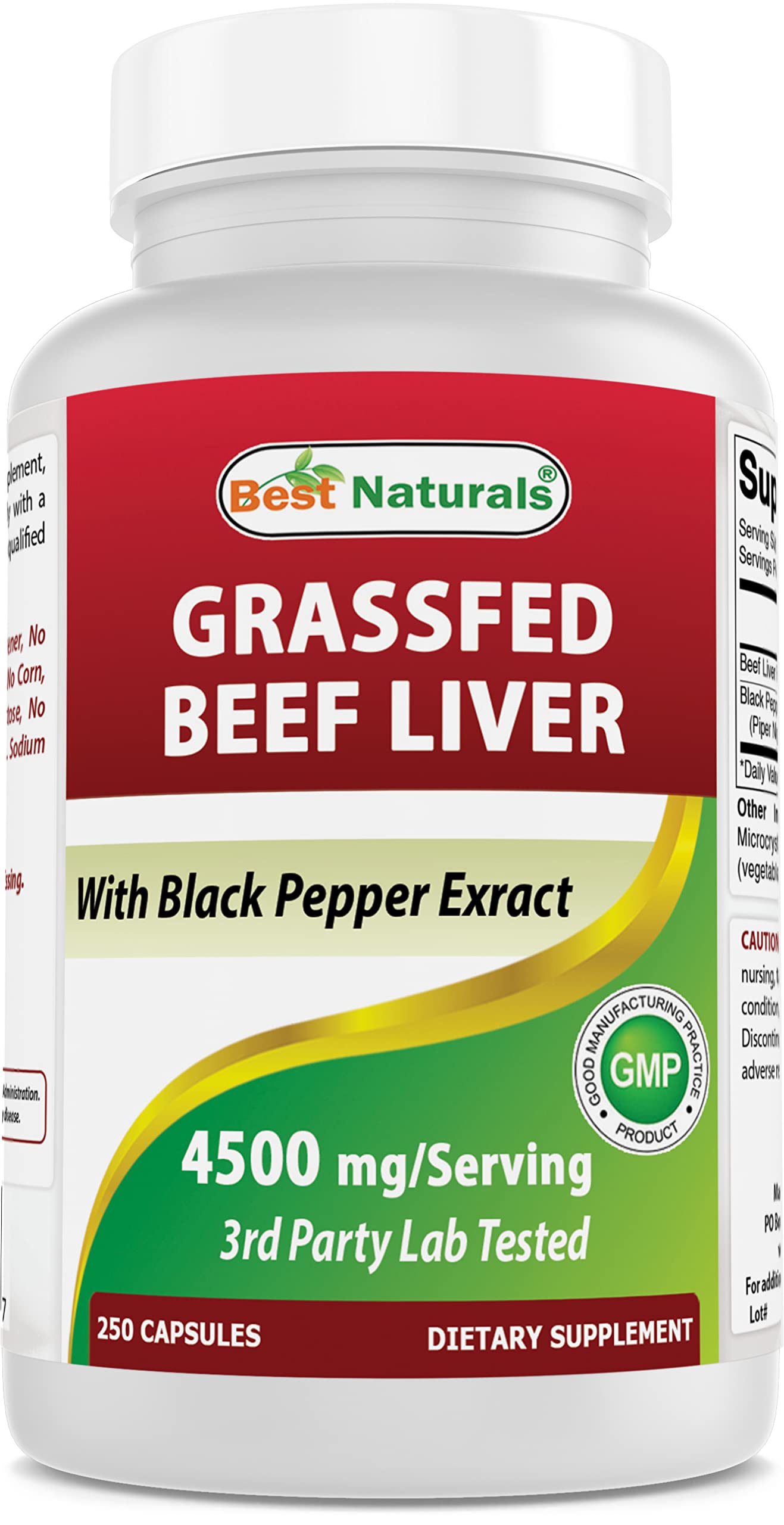 Suplemento Best Naturals De Hígado De Res Alimentado Con Pasto, 4500 Mg, 250 Cápsulas - Venta Internacional.