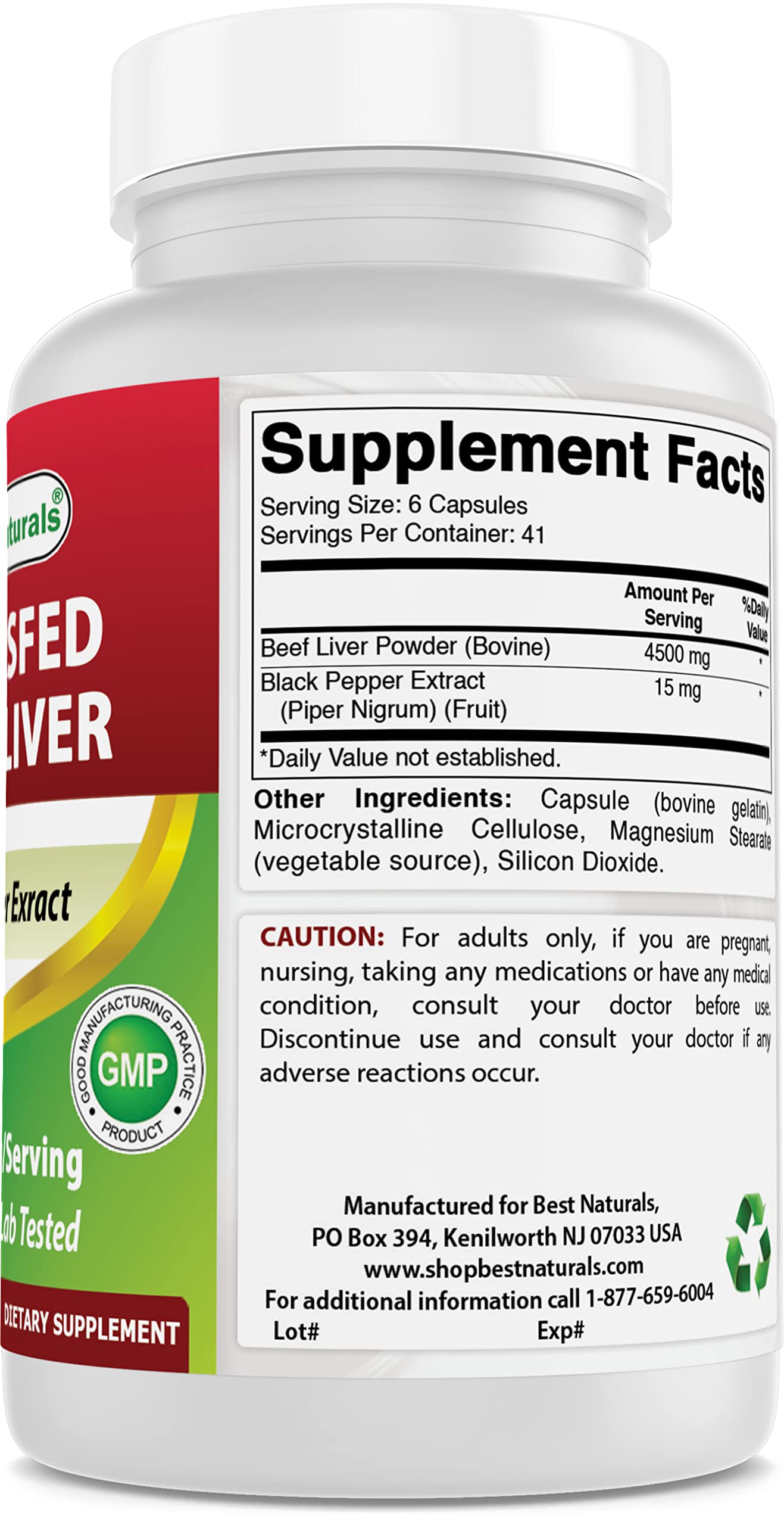 Foto 3 pulgar | Suplemento Best Naturals De Hígado De Res Alimentado Con Pasto, 4500 Mg, 250 Cápsulas - Venta Internacional.
