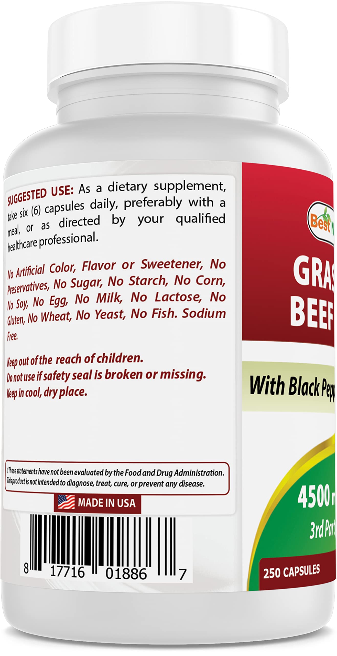 Foto 4 pulgar | Suplemento Best Naturals De Hígado De Res Alimentado Con Pasto, 4500 Mg, 250 Cápsulas - Venta Internacional.