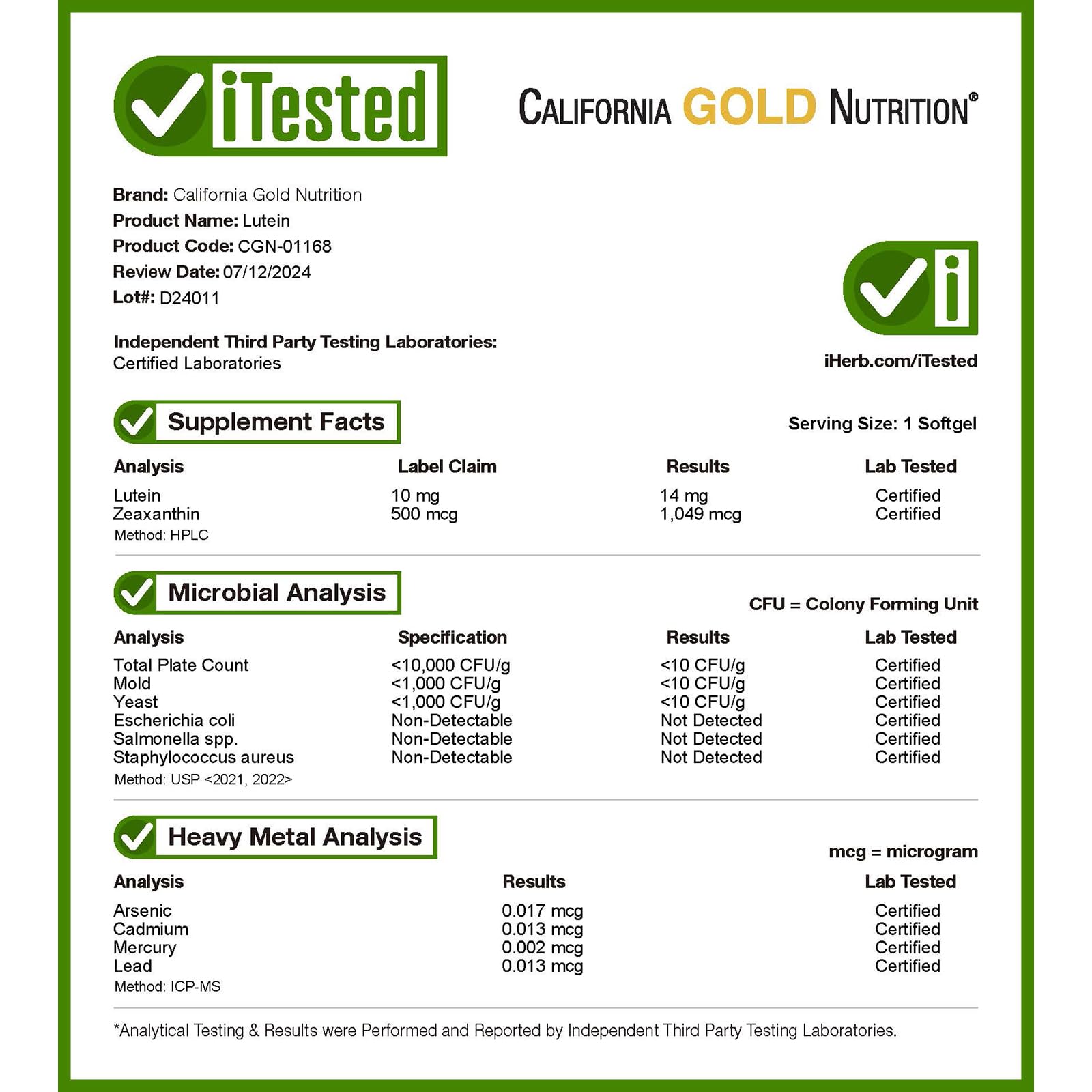 Foto 5 pulgar | Suplemento De Luteína De California Gold Nutrition Con Zeaxantina 10 Mg - Venta Internacional.