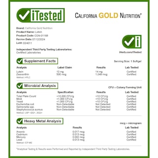 Foto 4 | Suplemento De Luteína De California Gold Nutrition Con Zeaxantina 10 Mg - Venta Internacional.