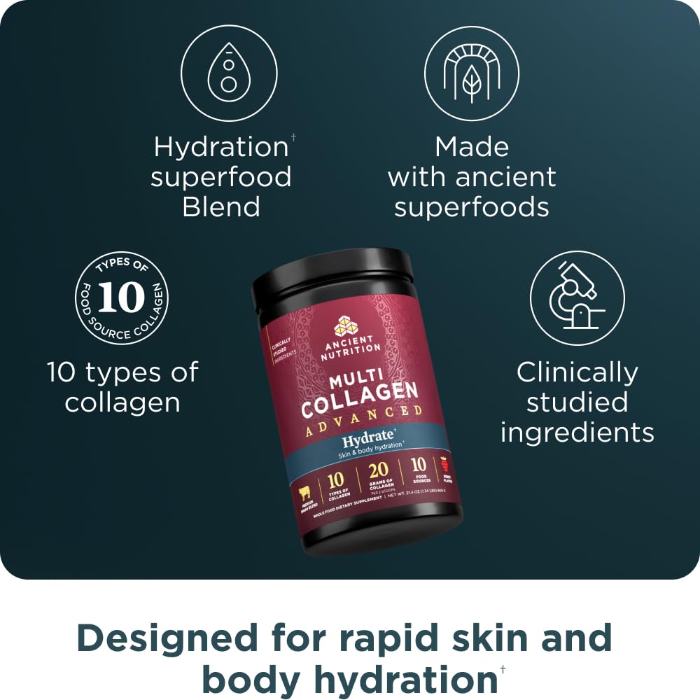 Foto 3 pulgar | Proteína De Colágeno En Polvo Ancient Nutrition Hydrate 30 Porciones - Venta Internacional.