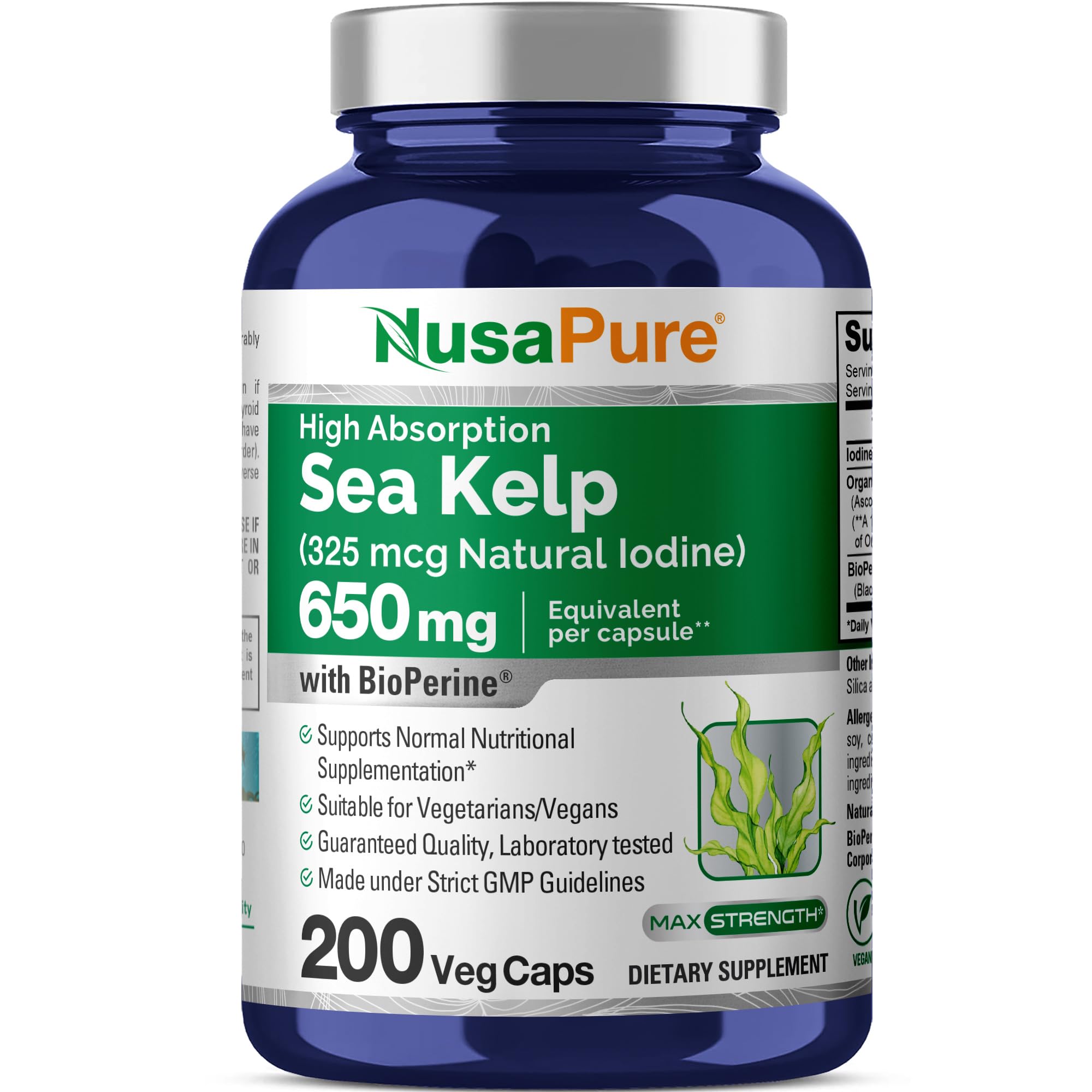 Foto 2 pulgar | Suplemento Nusapure Sea Kelp Yodo 325 Mcg 200 Cápsulas - Venta Internacional.
