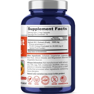 Foto 2 | Suplemento De Extracto De Albaricoque Nusapure, 2000 Mg, 150 Cápsulas - Venta Internacional.