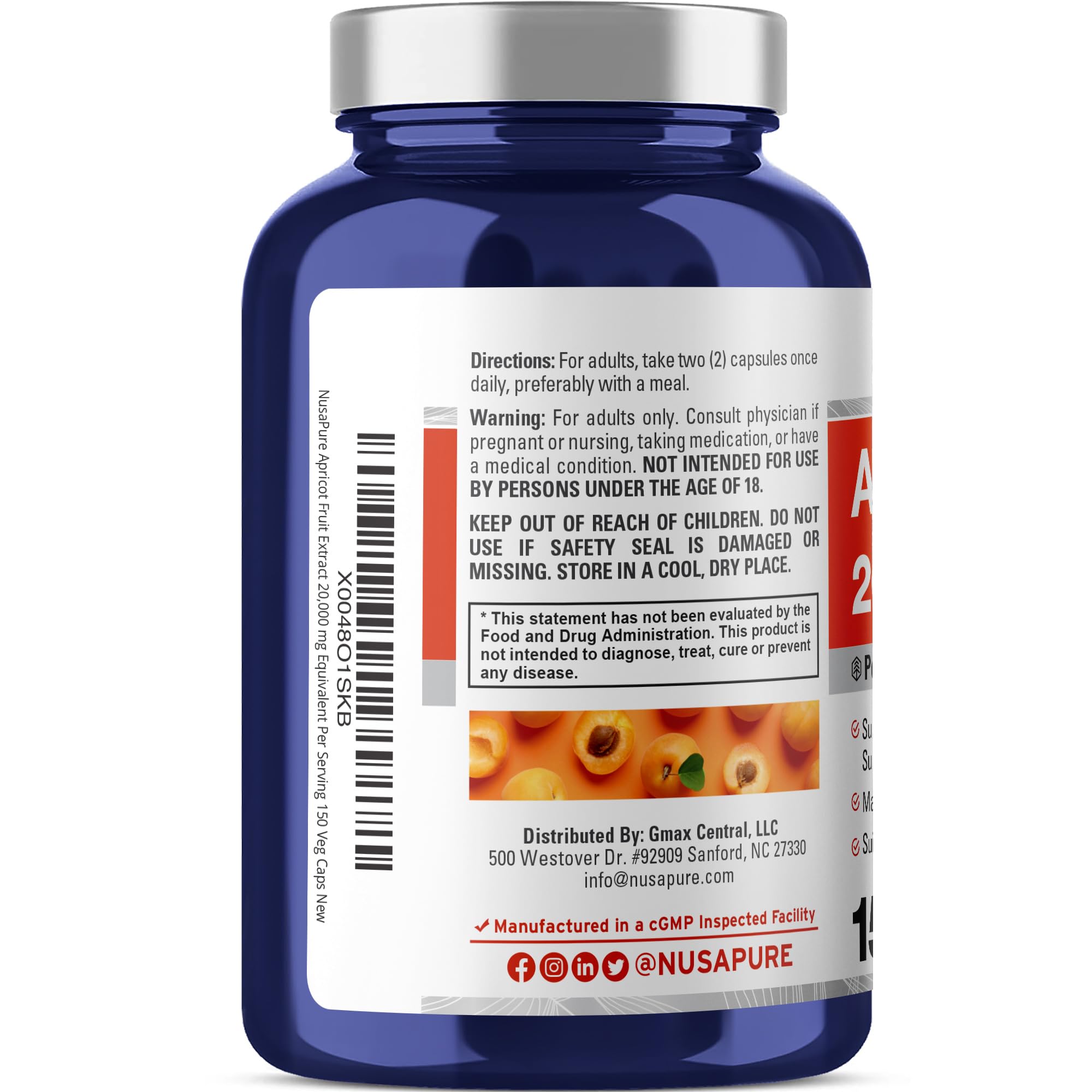 Foto 4 pulgar | Suplemento De Extracto De Albaricoque Nusapure, 2000 Mg, 150 Cápsulas - Venta Internacional.