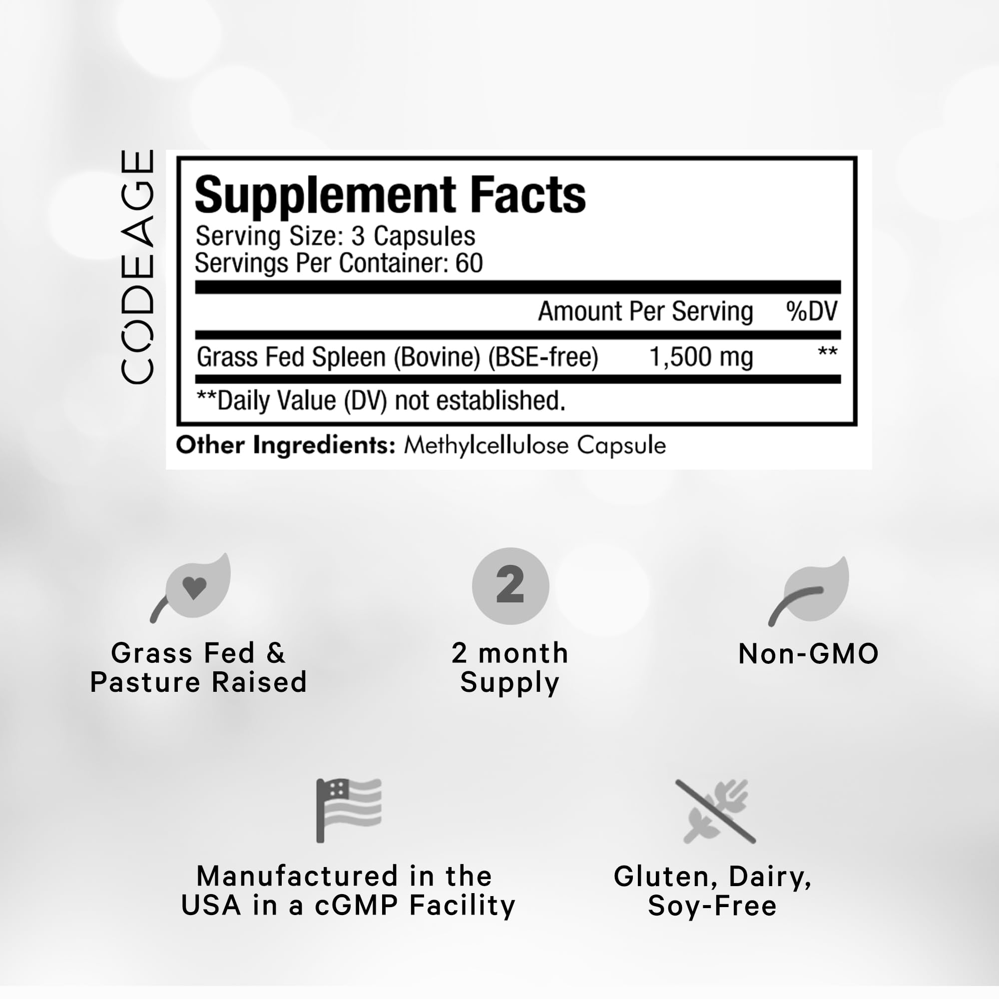 Foto 3 pulgar | Suplemento Codeage Grass Feed Beef Spleen 180 Cápsulas - Venta Internacional.