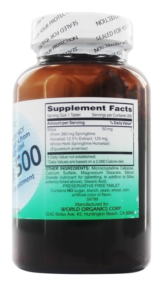 Foto 4 pulgar | Suplemento World Organics Silica, Tabletas De 500 Mg, 200 - Venta Internacional.