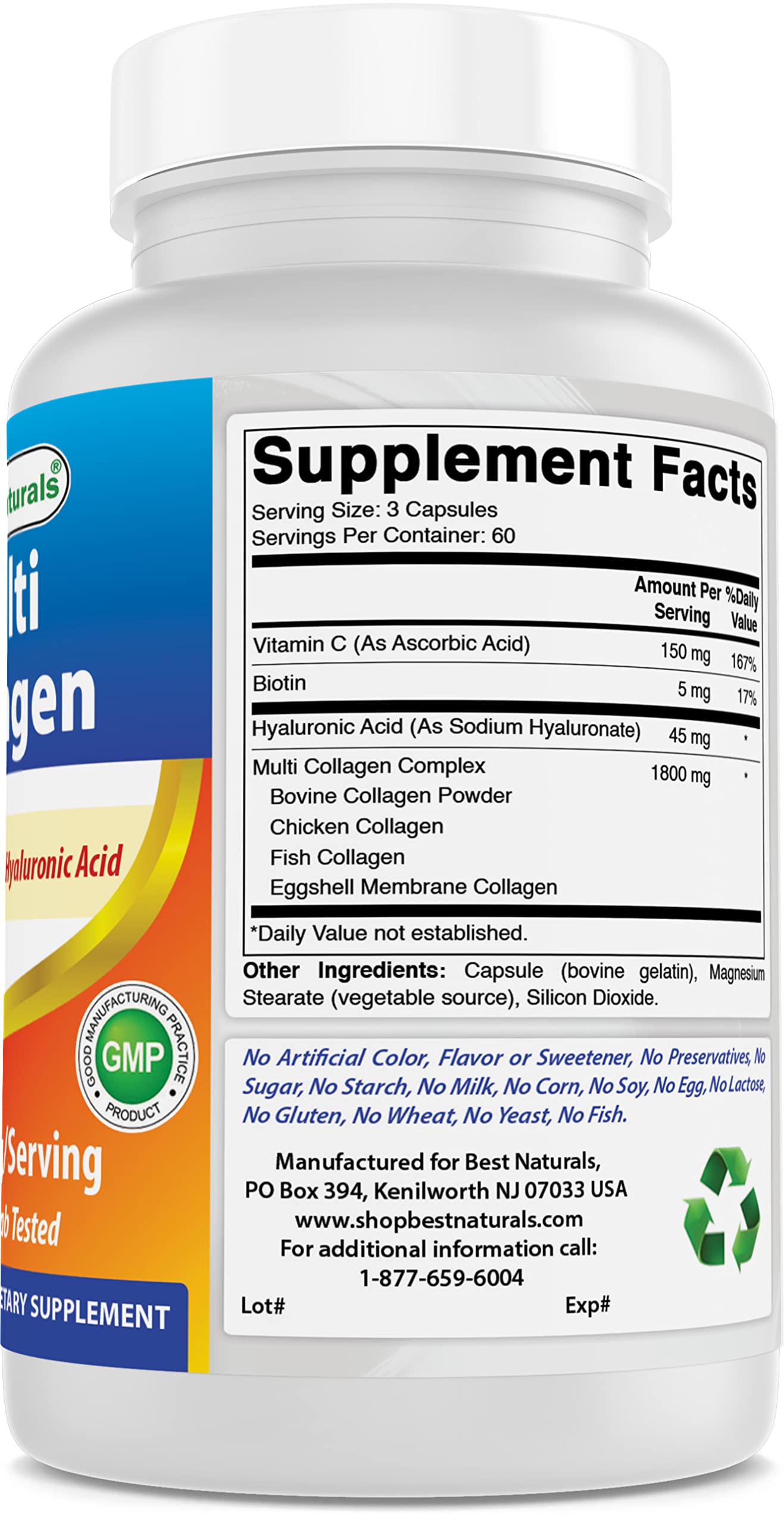 Foto 4 pulgar | Suplemento Best Naturals Multi Collagen 2000 Mg Con Biotina 60 Cápsulas - Venta Internacional.