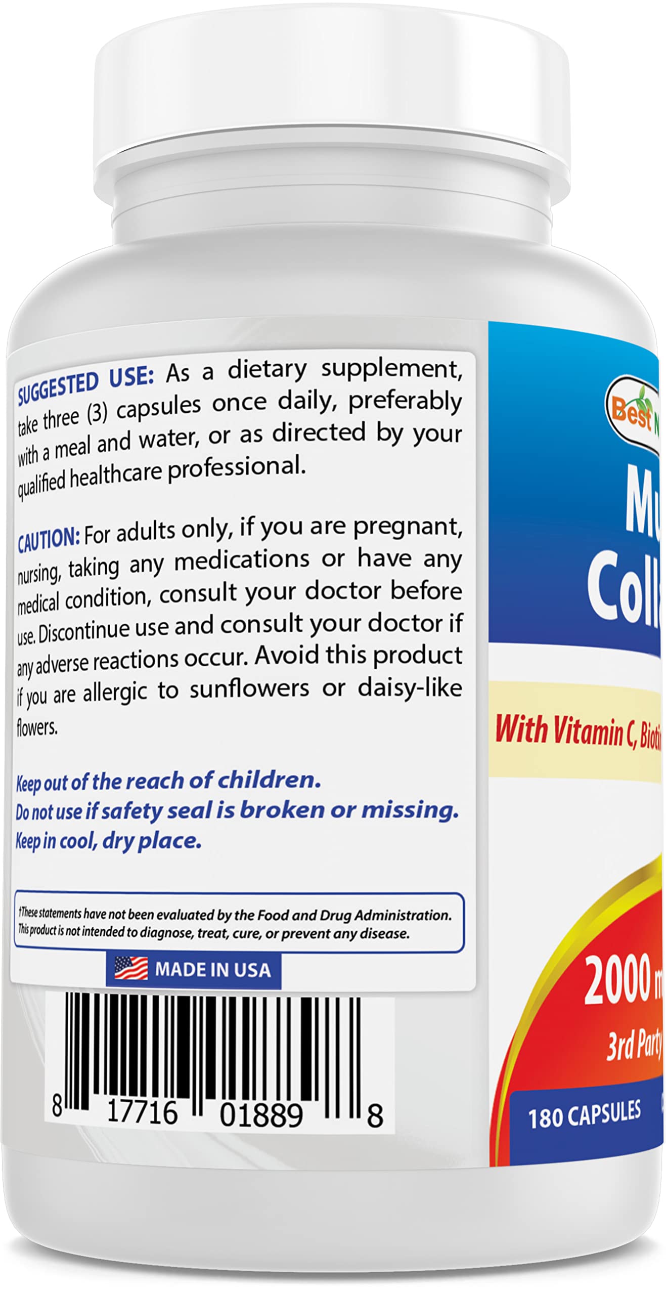 Foto 5 pulgar | Suplemento Best Naturals Multi Collagen 2000 Mg Con Biotina 60 Cápsulas - Venta Internacional.