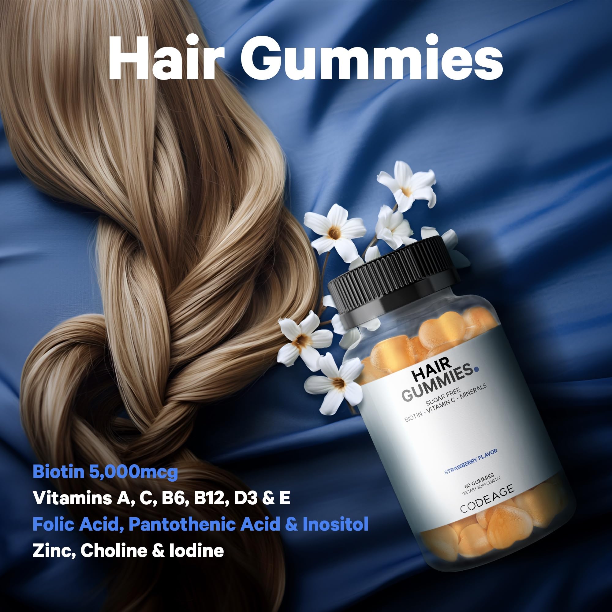 Foto 4 pulgar | Gomitas Para El Cabello Codeage Biotin 5000 Mcg Con Vitaminas A, C, D3 Y Zinc - Venta Internacional.