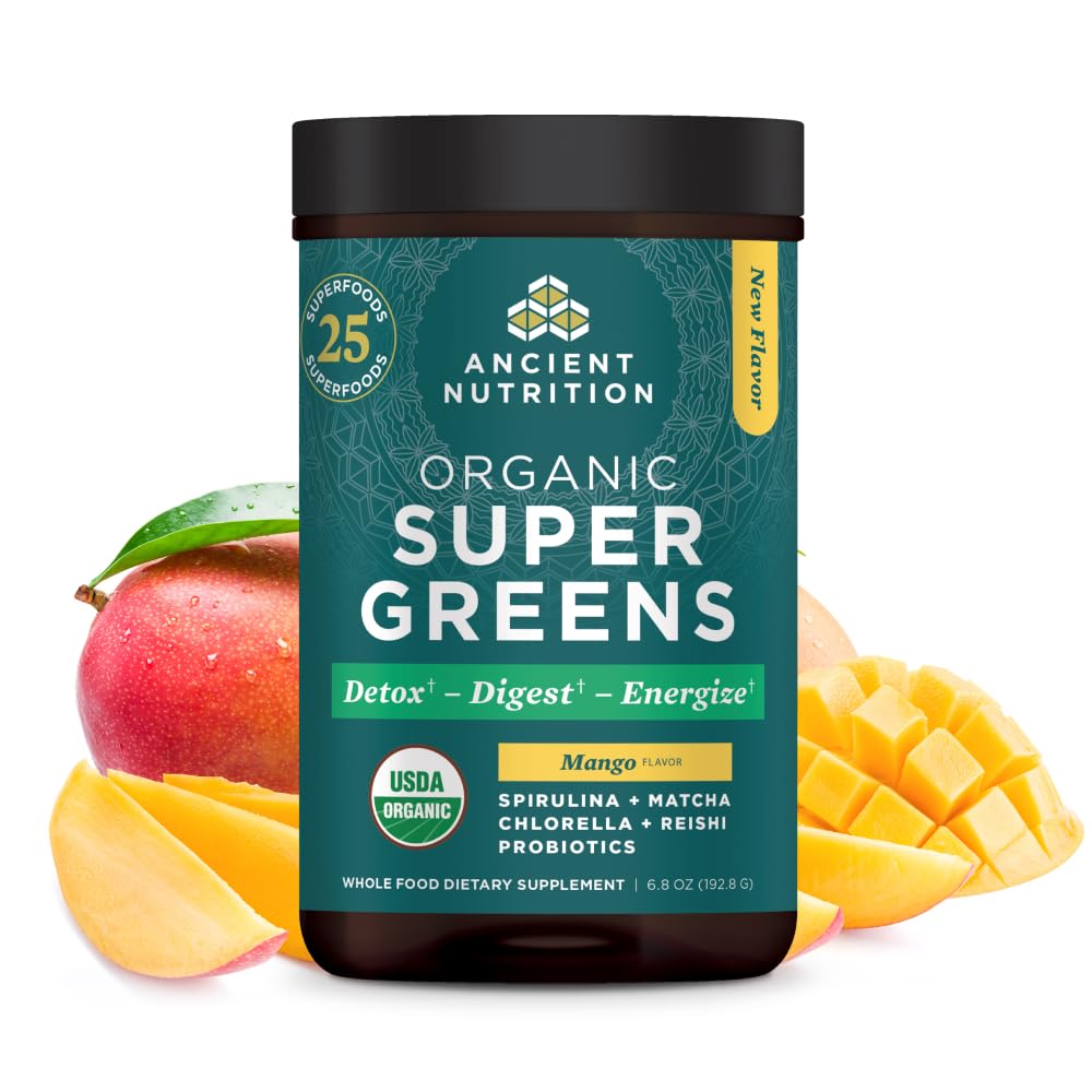 Foto 1 | Mango Orgánico Supergreens En Polvo Ancient Nutrition, 200 Ml - Venta Internacional.