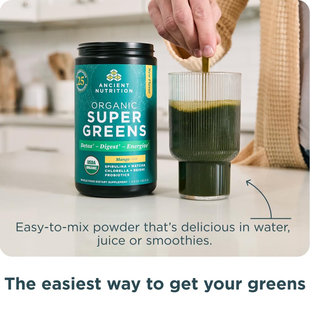 Foto 5 pulgar | Mango Orgánico Supergreens En Polvo Ancient Nutrition, 200 Ml - Venta Internacional.