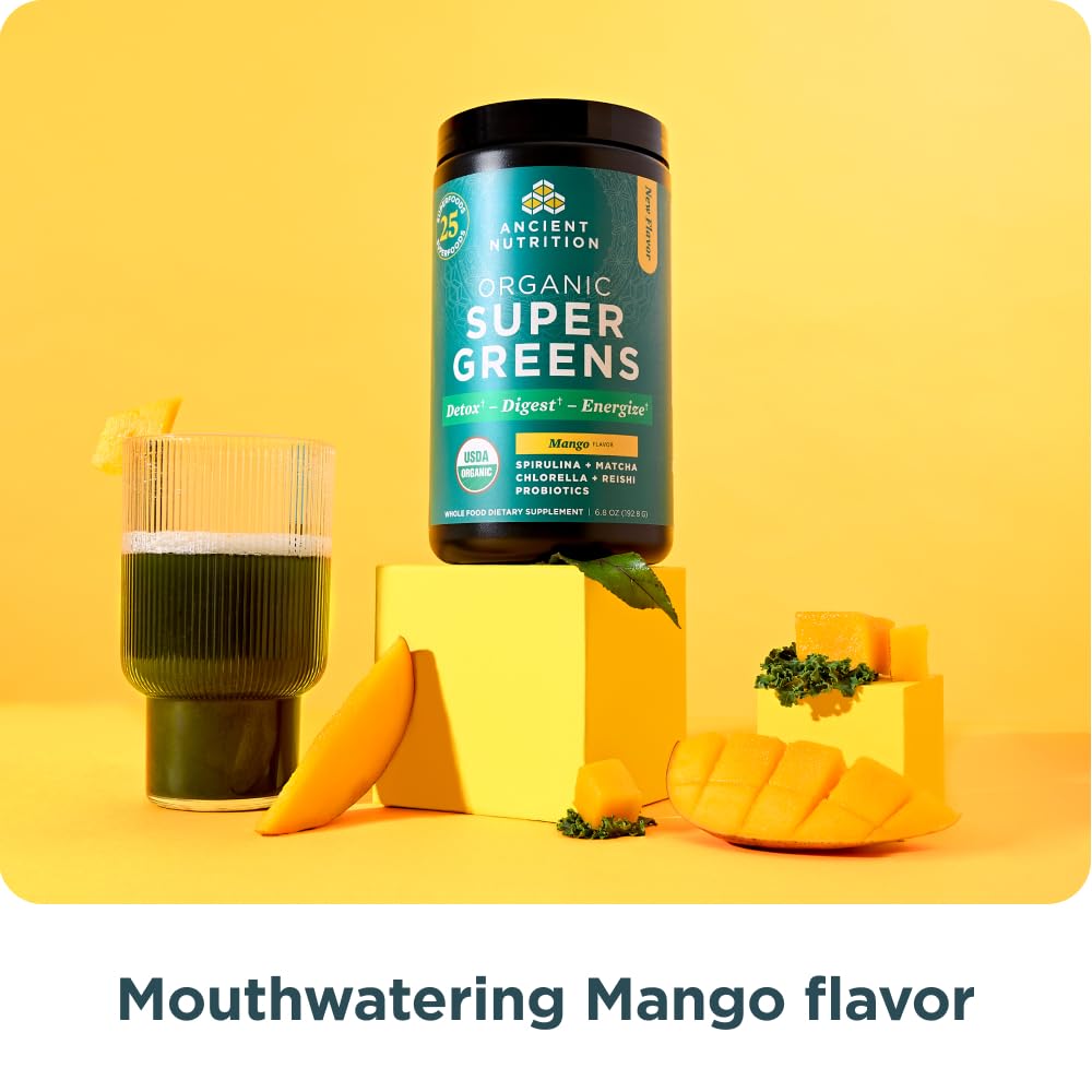 Foto 6 pulgar | Mango Orgánico Supergreens En Polvo Ancient Nutrition, 200 Ml - Venta Internacional.