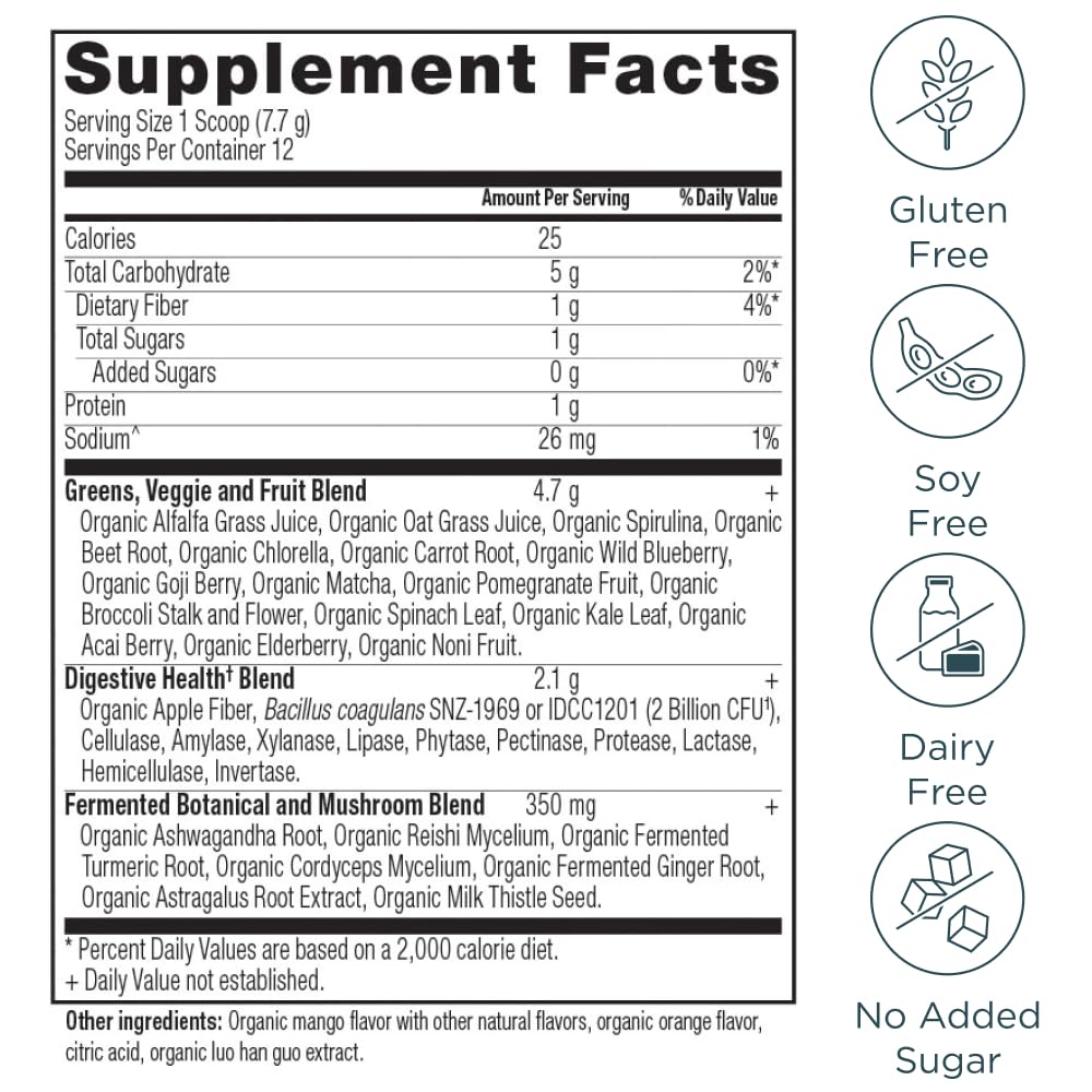 Foto 3 pulgar | Suplementos Ancient Nutrition Supergreens En Polvo, Mango, 100 G - Venta Internacional.