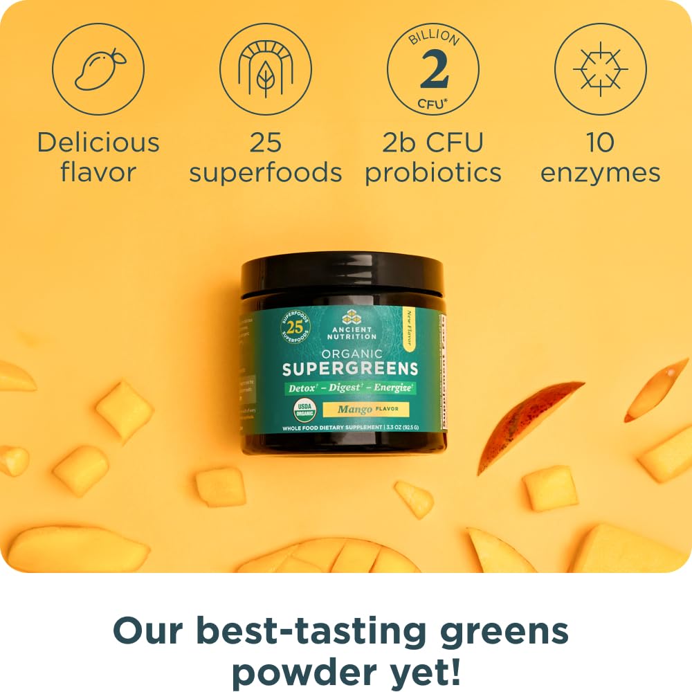 Foto 4 pulgar | Suplementos Ancient Nutrition Supergreens En Polvo, Mango, 100 G - Venta Internacional.