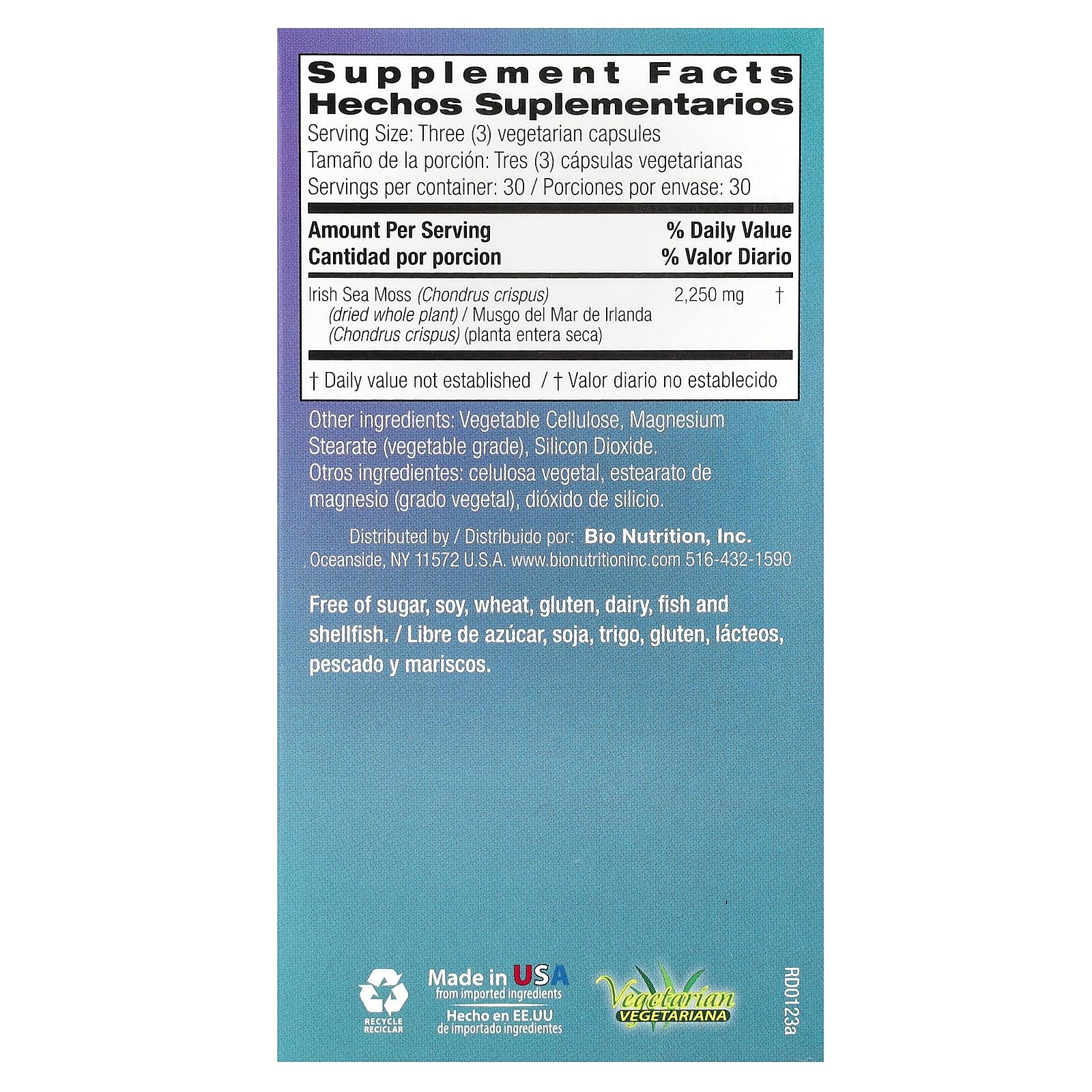 Foto 3 pulgar | Suplemento Bio Nutrition Irish Sea Moss 90 Cápsulas - Venta Internacional.