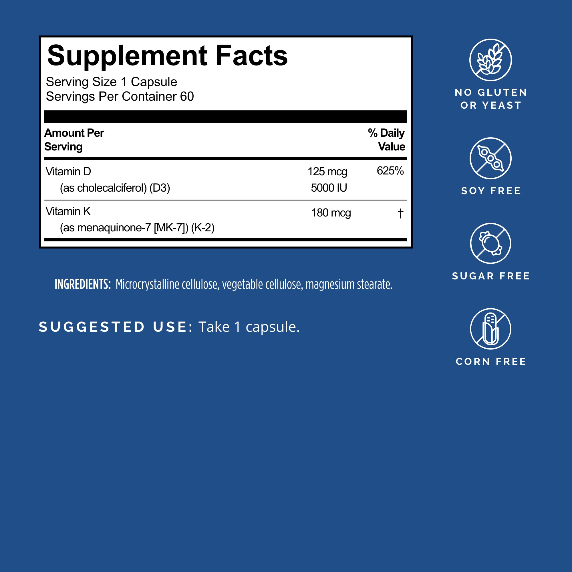 Foto 3 pulgar | Suplemento Brainmd Vitamina D3+ K2 60 Cápsulas Sin Gluten - Venta Internacional.