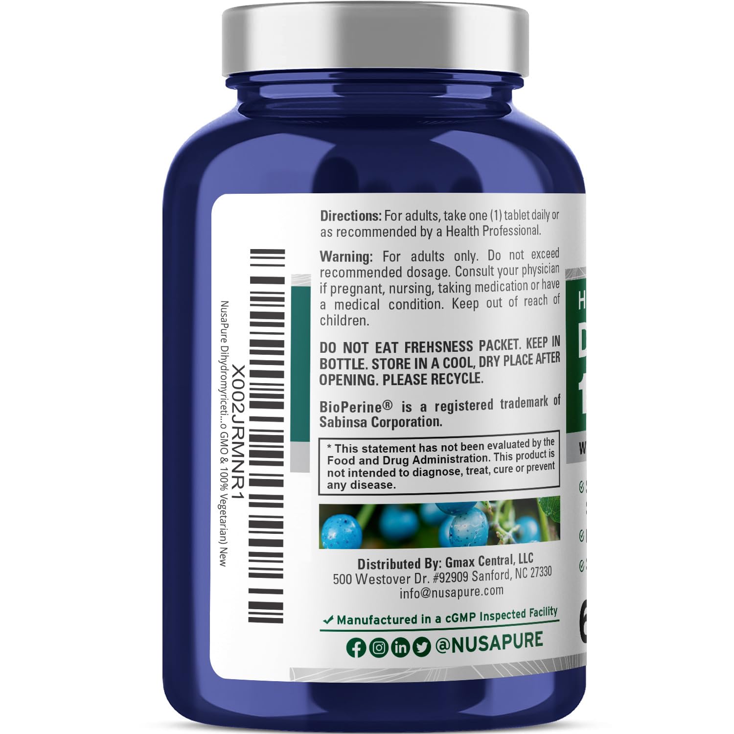 Foto 4 pulgar | Suplemento Nusapure De Dihidromiricetina (dhm) De 1,000 Mg, 60 Tabletas - Venta Internacional.