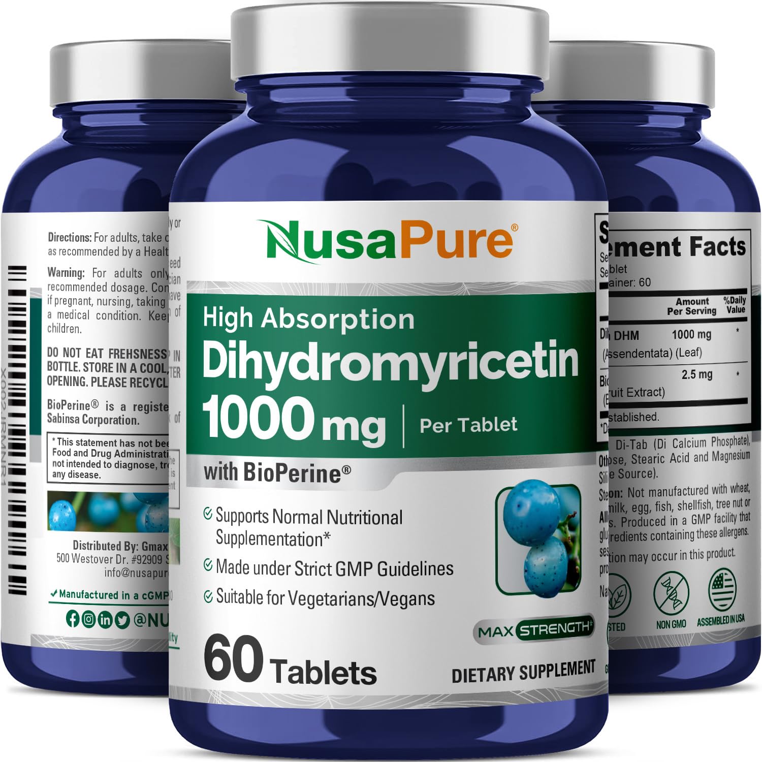 Foto 5 pulgar | Suplemento Nusapure De Dihidromiricetina (dhm) De 1,000 Mg, 60 Tabletas - Venta Internacional.