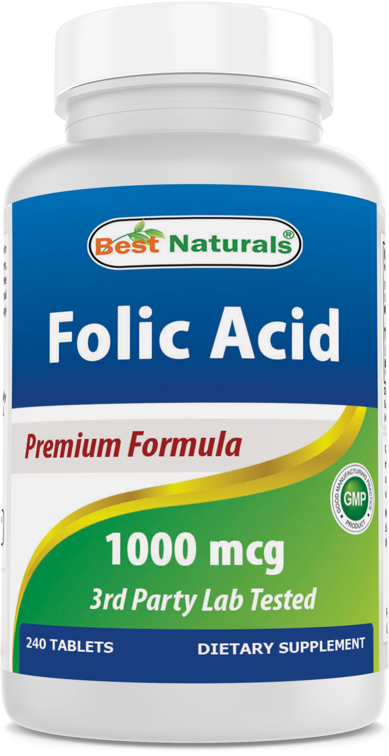 Suplemento Best Naturals De Ácido Fólico 1000 Mcg (vitamina B9) 240 Tabletas - Venta Internacional.