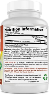 Foto 7 | Suplemento Best Naturals Picolinato de Cromo 1000 MCG 240 Tabletas - Venta Internacional